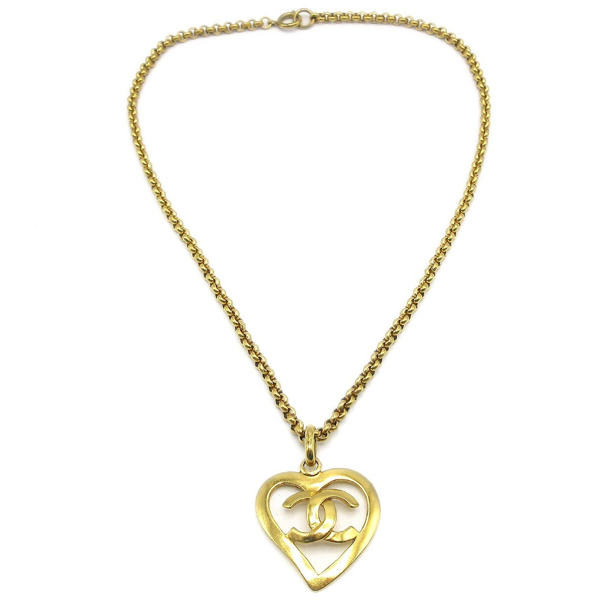 Chanel Cc Heart Pendant Metal Gold Gold_Plated Necklace Jewelry (Pre-Owned)