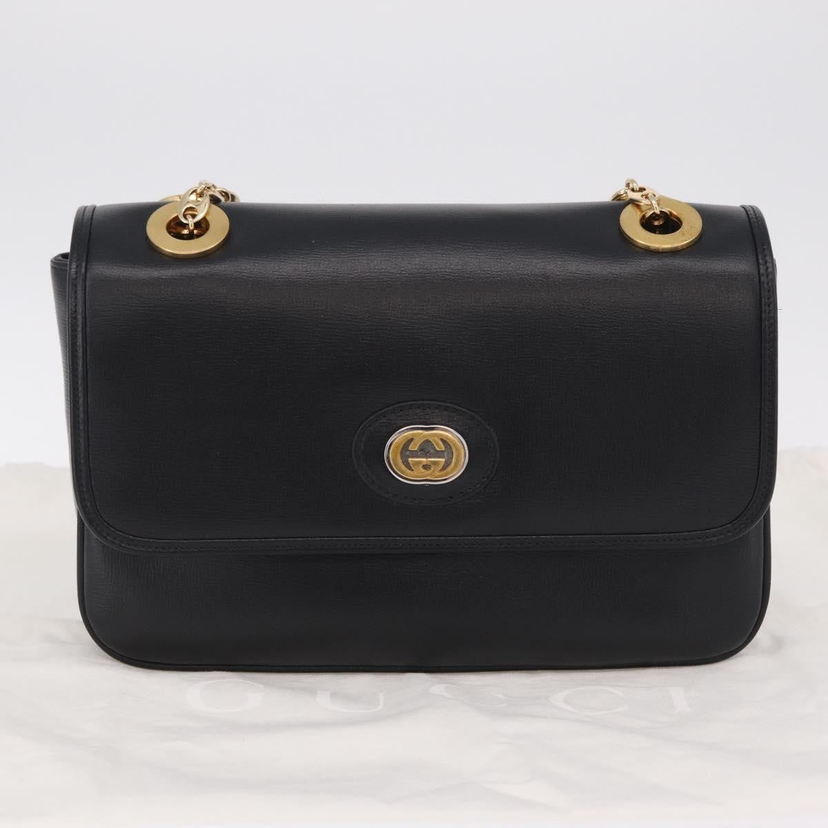 Gucci Marina Chain Flap Leather Black Leather Shoulder Bag Bag (Pre-Owned)