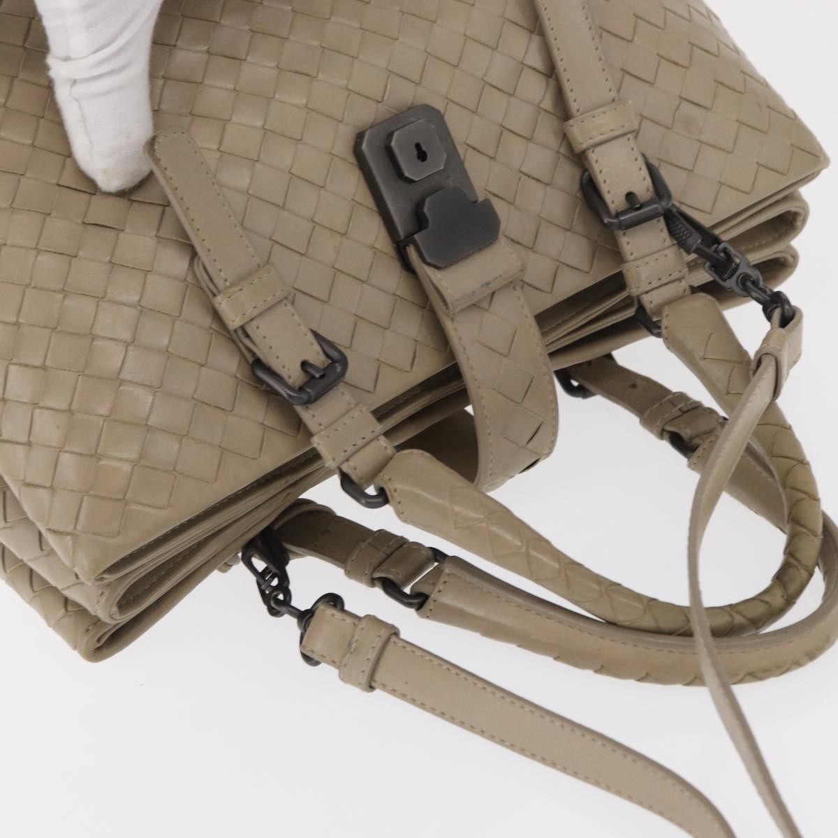 Bottega Veneta Roma Intrecciato Nappa Gray Leather Handbag (Pre-Owned)