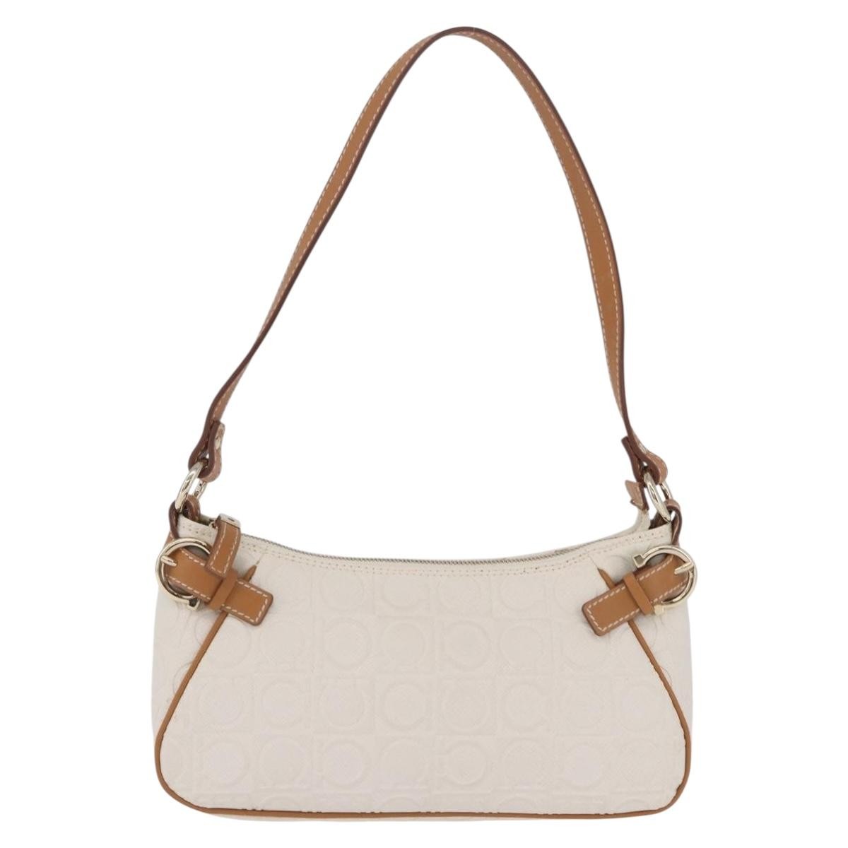 Salvatore Ferragamo Gancini Canvas And Leather White Canvas Clutche & Pouche Bag (Pre-Owned)