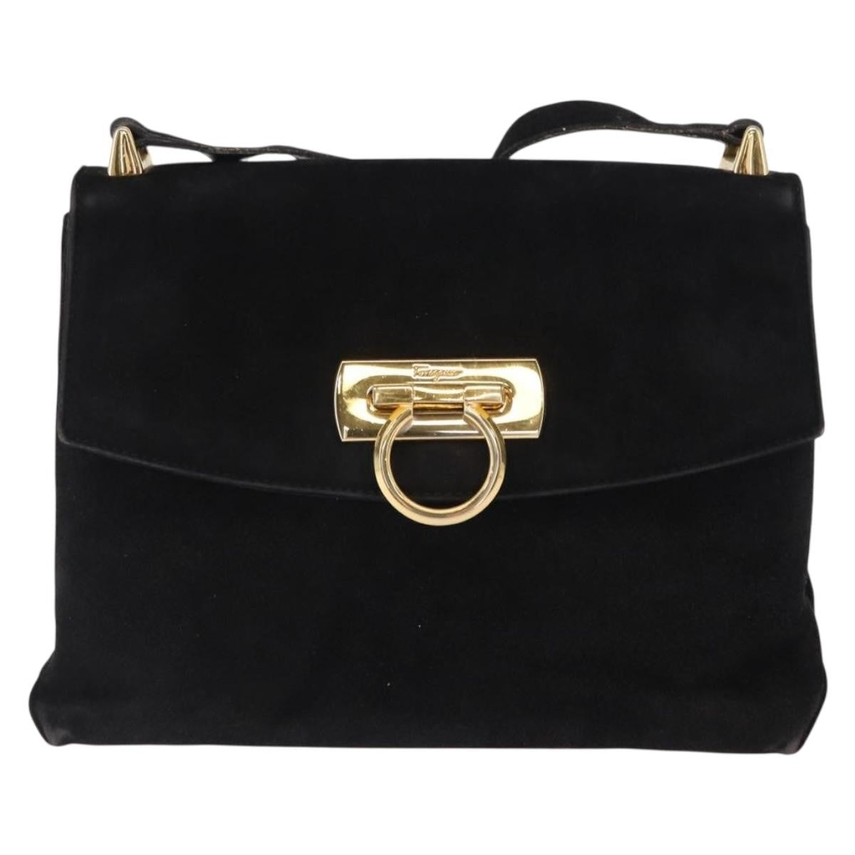 Salvatore Ferragamo Gancini Suede Black Suede Shoulder Bag Bag (Pre-Owned)