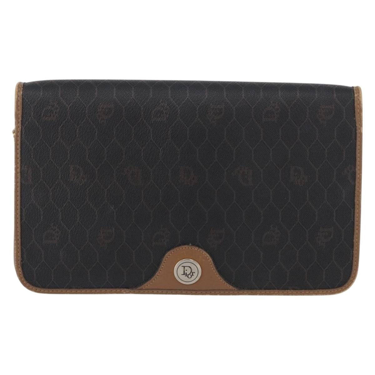 Christian Dior Vintage Honeycomb Chain Canvas Black Pvc Shoulder Bag Bag (Pre-Owned)