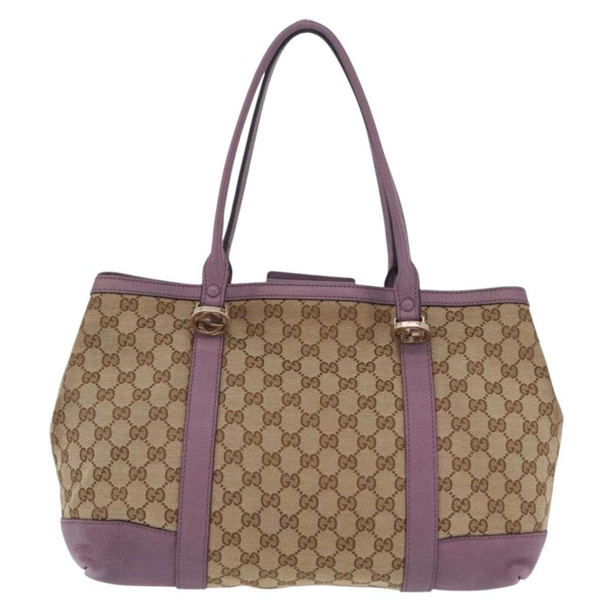 Gucci Miss Gg Gg Canvas With Leather Beige Canvas Tote Bag Bag (Pre-Owned)
