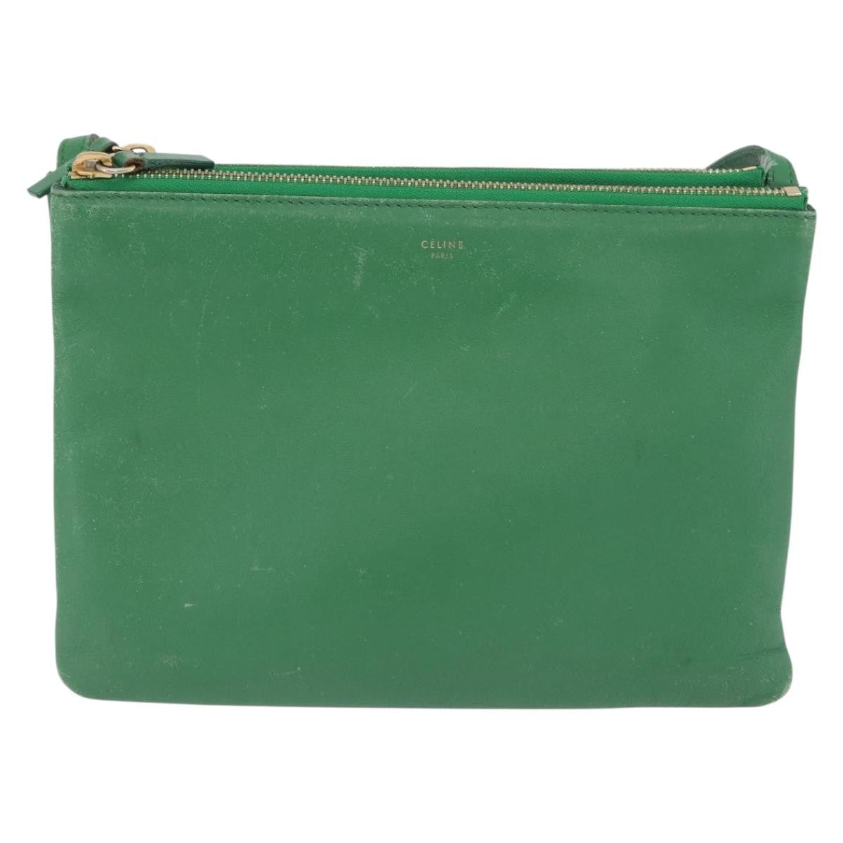 Celine Trio Leather Green Leather Crossbody Bag Bag (Pre-Owned)