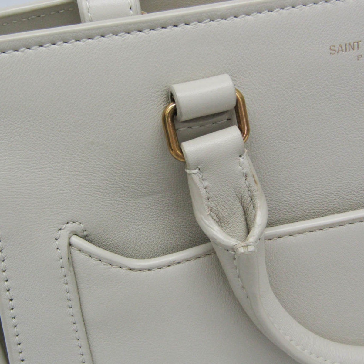Saint Laurent East Side Smooth Leather White Leather Tote Bag Bag (Pre-Owned)