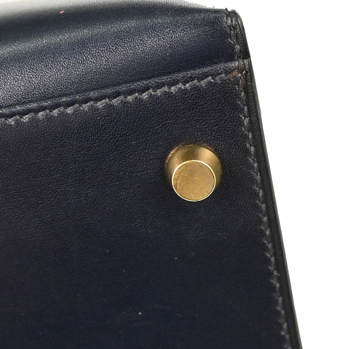 Hermes Kelly Blue Box Calf With Gold Hardware Blue Calfskin Handbag (Pre-Owned)