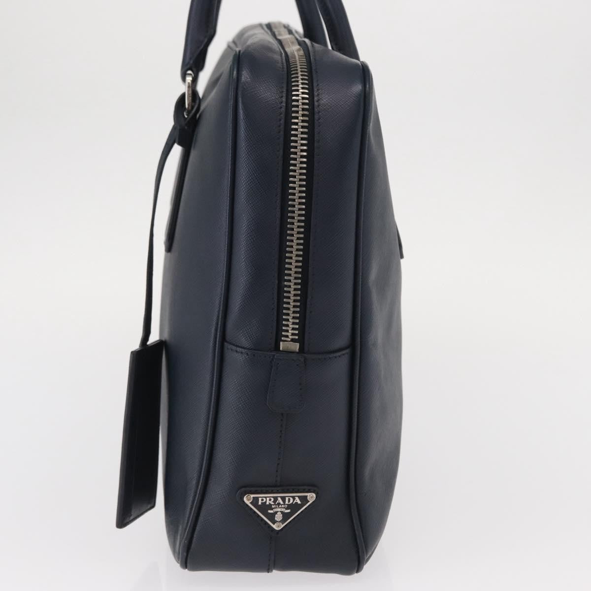 Prada Convertible Zip Around Saffiano Leather Navy Leather Briefcase Bag (Pre-Owned)