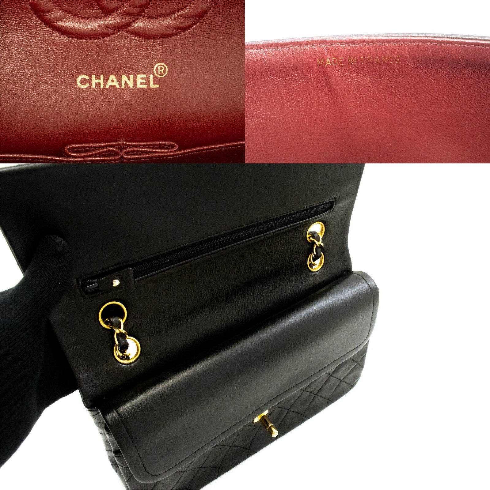 Chanel Classic Flap Lambskin Black Leather Crossbody Bag Bag (Pre-Owned)