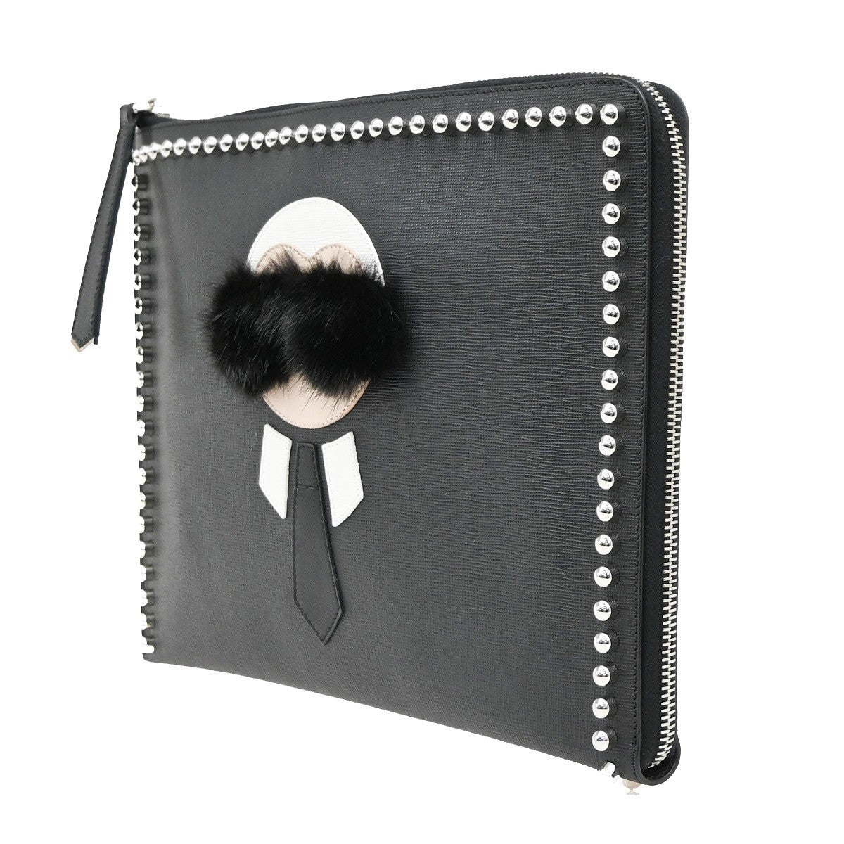 Fendi Karlito Studded Saffiano Leather Black Leather Clutche & Pouche Bag (Pre-Owned)