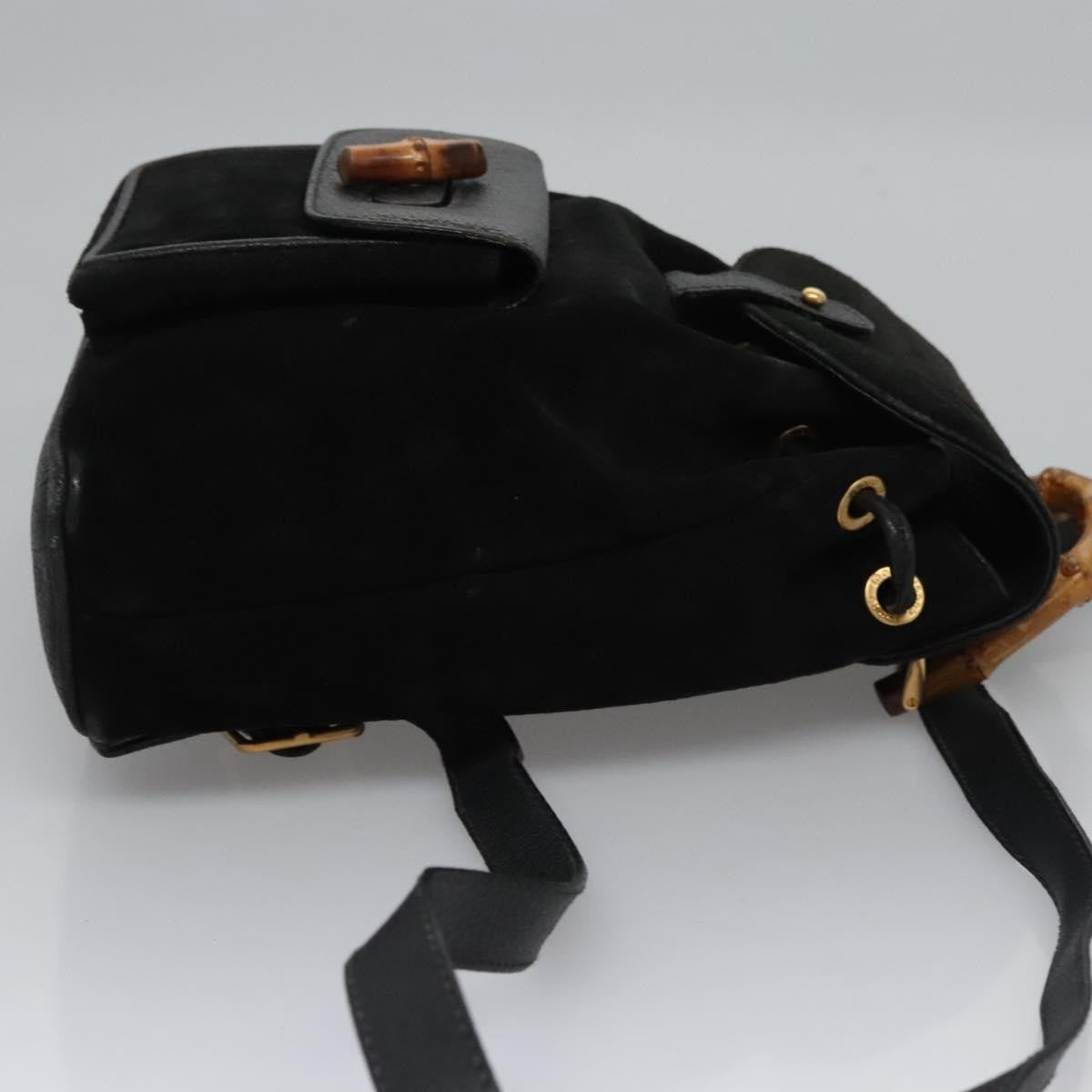 Gucci Gucci Bamboo Daim Black Suede Backpack Bag (Pre-Owned)