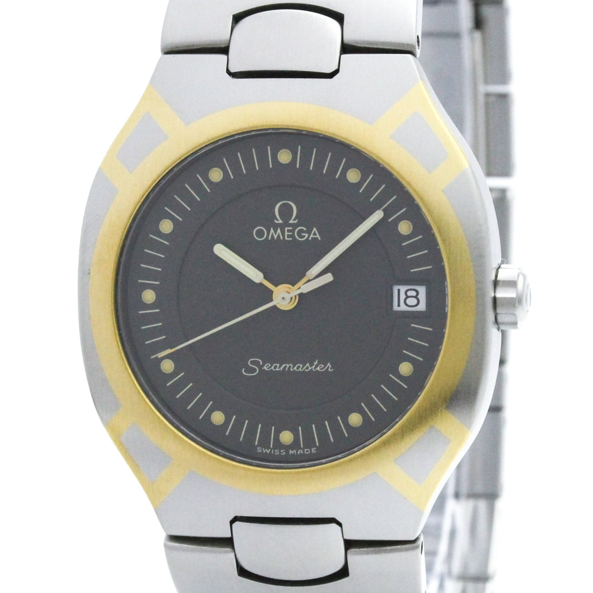 Omega Seamaster Polaris Day-Date Quartz Stainless Steel And Yellow Gold (18K) Watch (Pre-Owned)