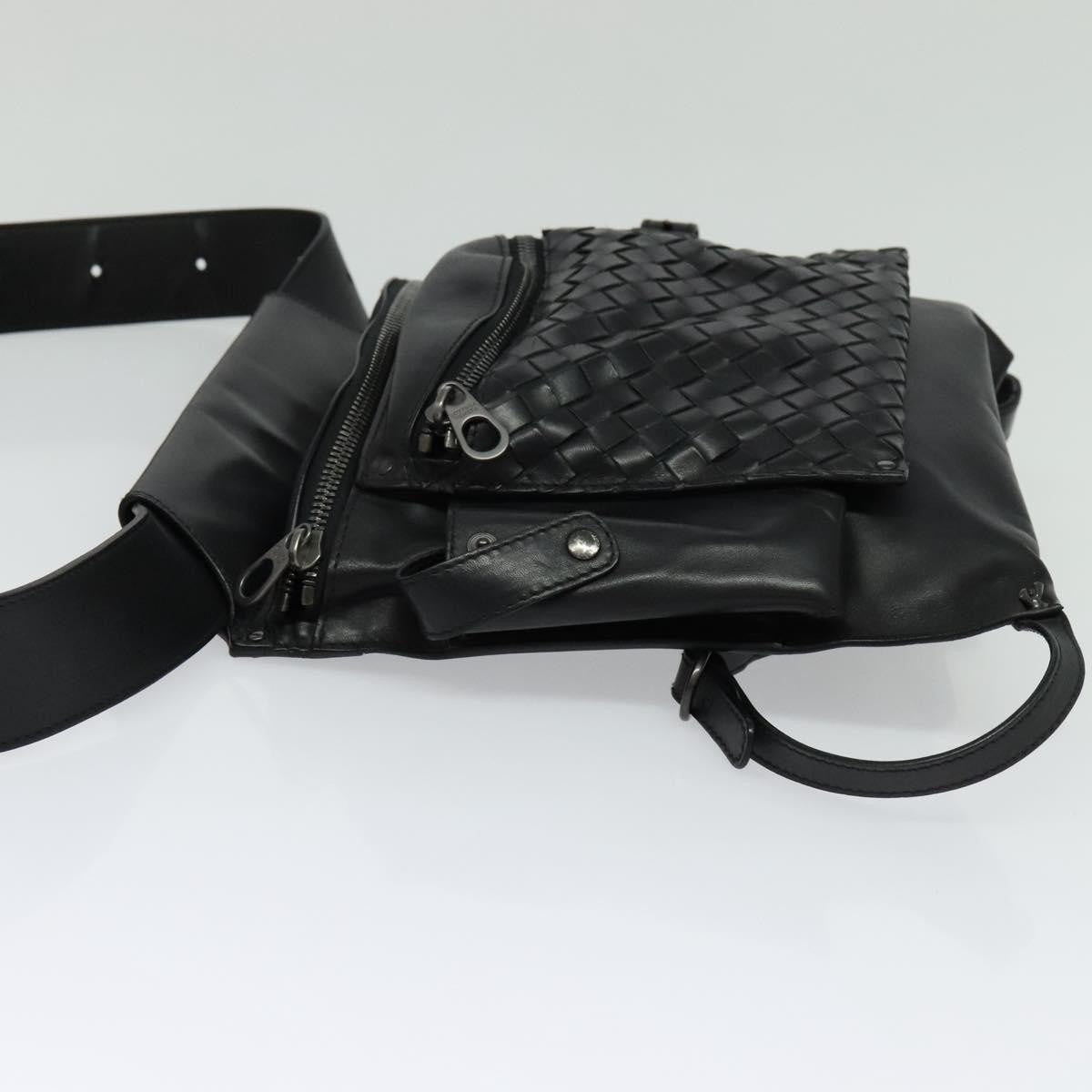 Bottega Veneta Utility Waist Leather With Intrecciato Black Leather Shoulder Bag Bag (Pre-Owned)