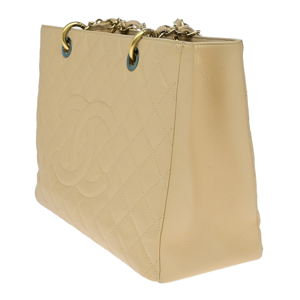 Chanel Grand Shopping Quilted Caviar Beige Leather Tote Bag Bag (Pre-Owned)