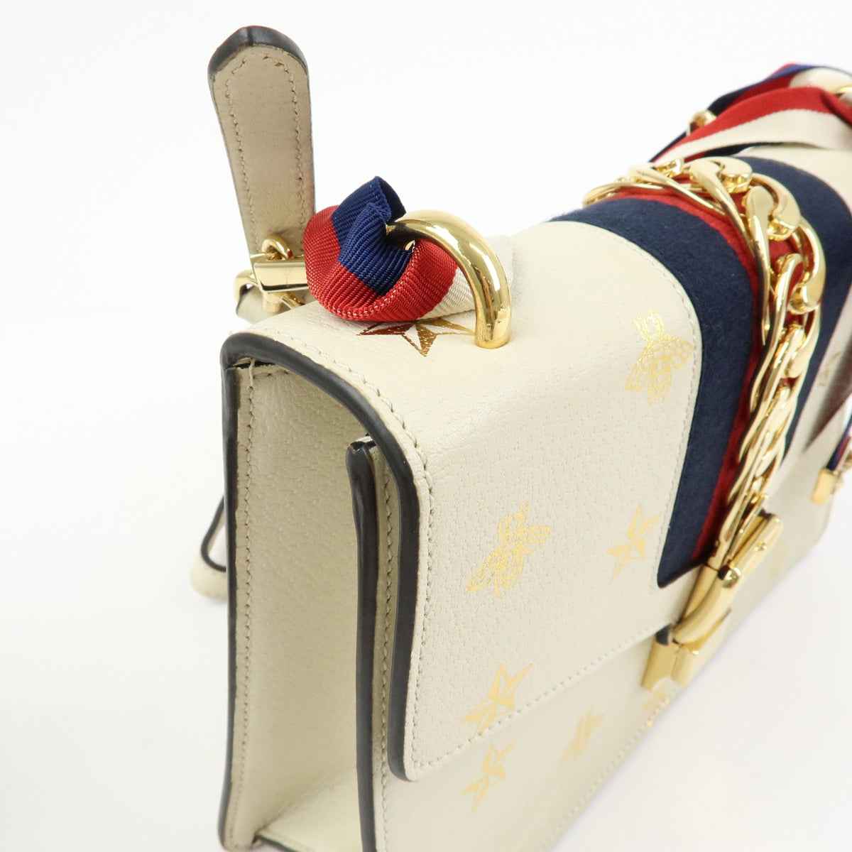 Gucci Sylvie Printed Leather Beige Leather Shoulder Bag Bag (Pre-Owned)