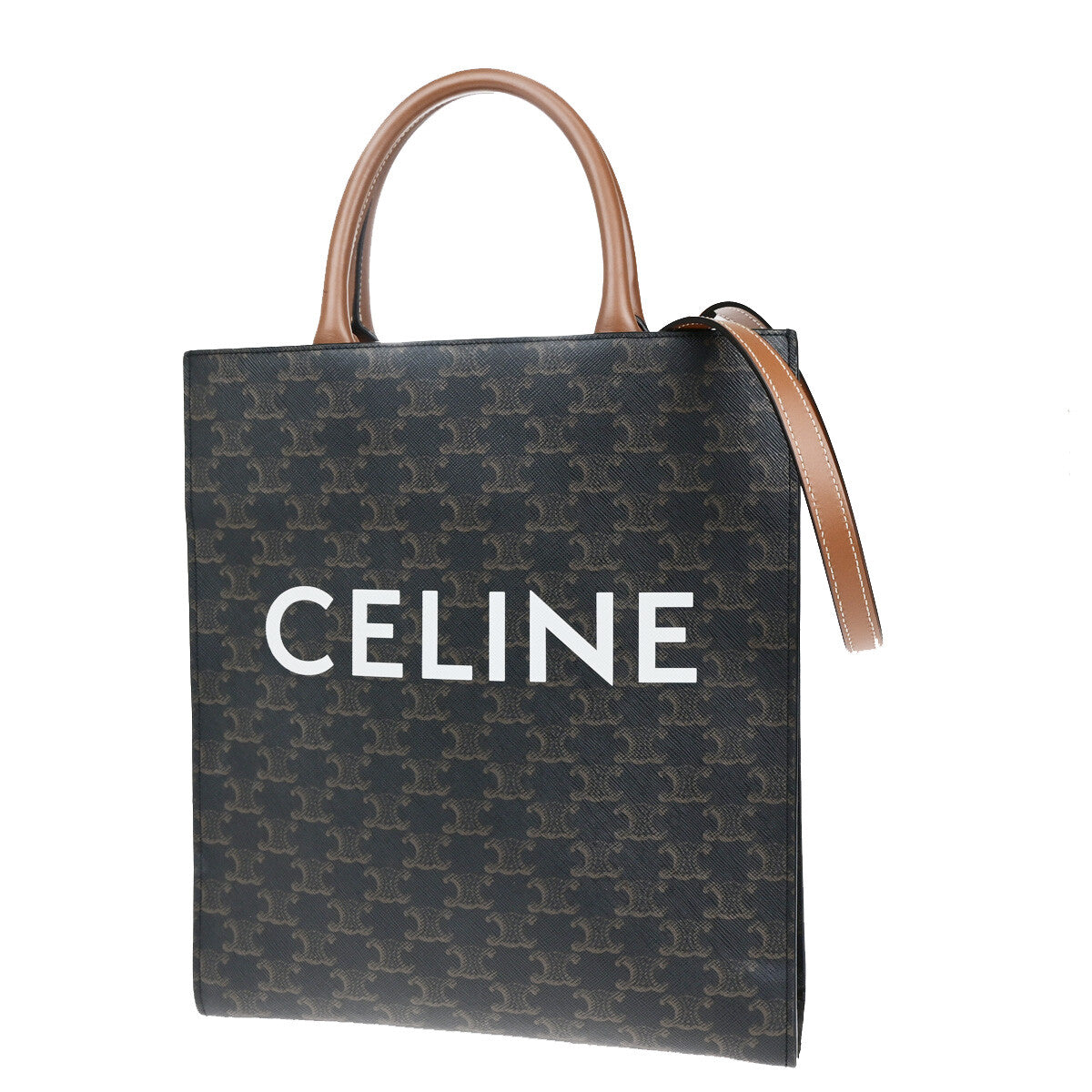 Celine Vertical Cabas Tote Triomphe Coated Canvas Brown Canvas Tote Bag Bag (Pre-Owned)