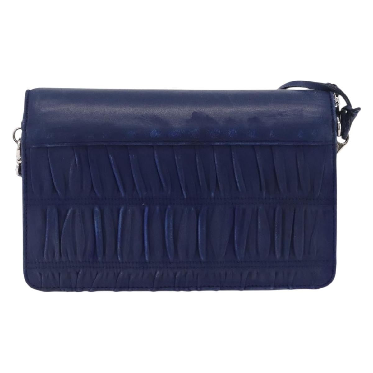 Prada Gaufre Flap Nappa Leather Blue Leather Shoulder Bag Bag (Pre-Owned)