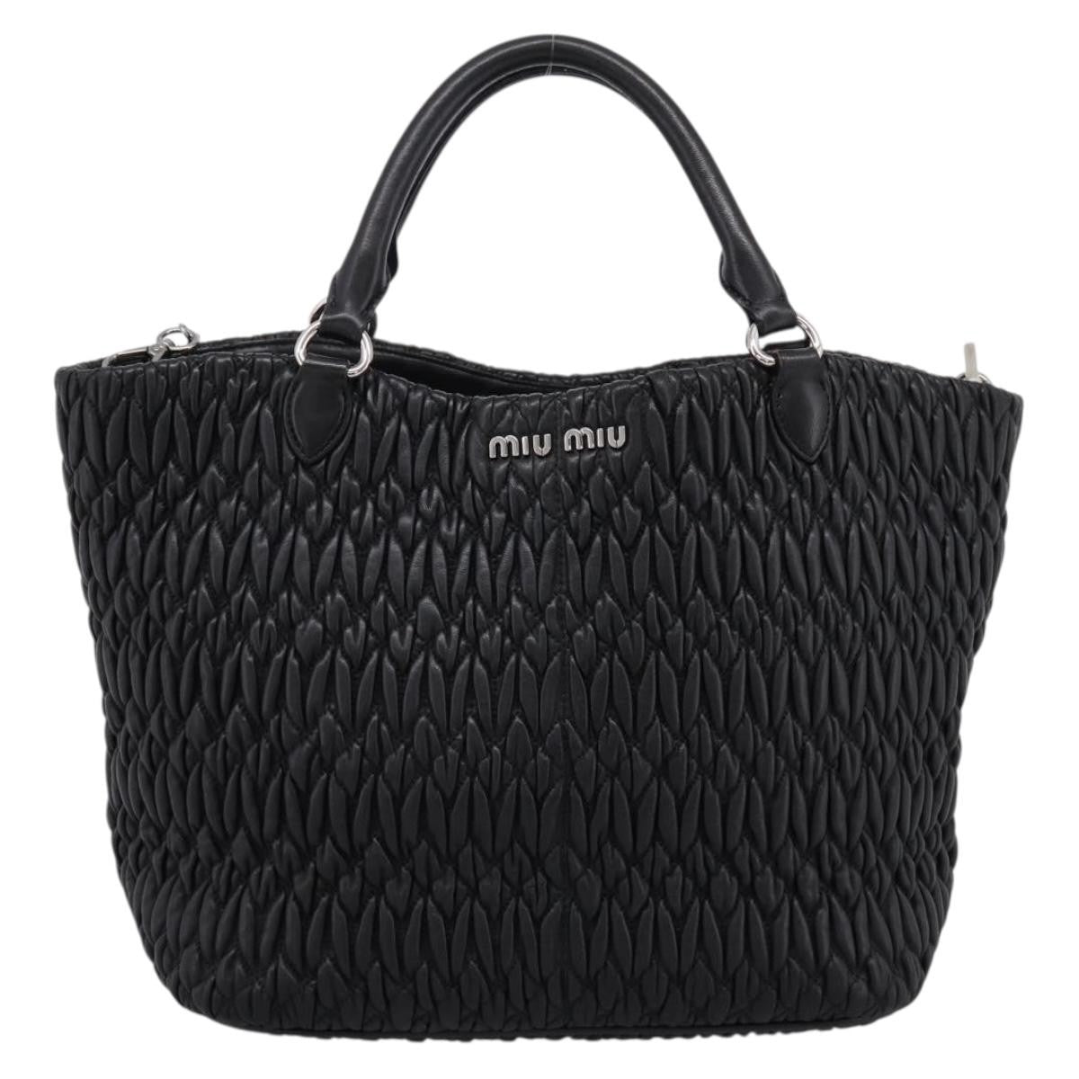 Miu Miu Shopper Tote Matelasse Leather Black Leather Handbag (Pre-Owned)