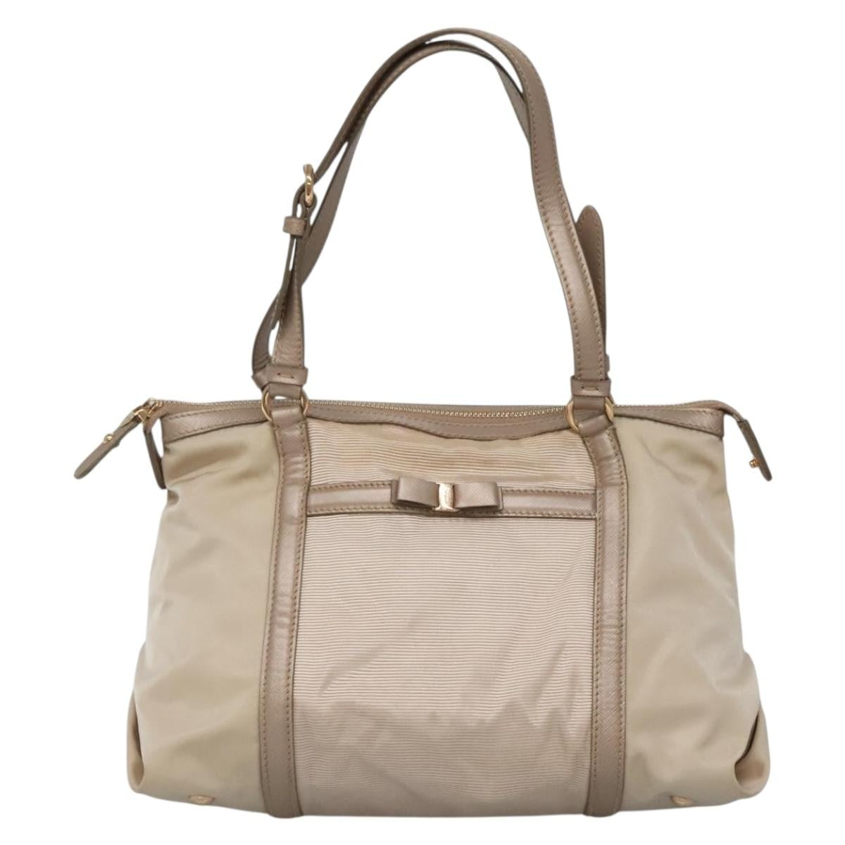 Salvatore Ferragamo Vala Nylon Beige Nylon Handbag (Pre-Owned)