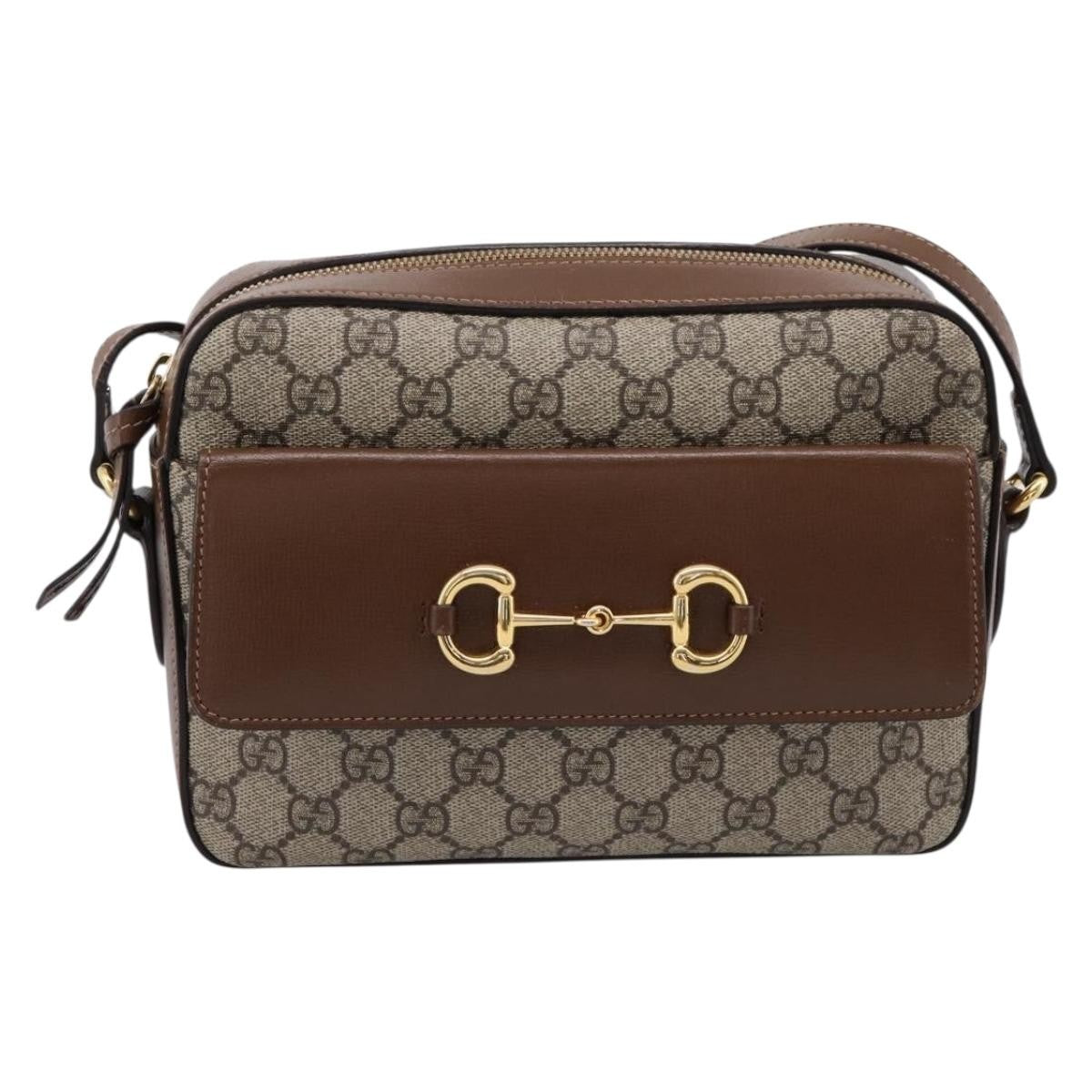 Gucci Horsebit 1955 Flap Pocket Camera Gg Coated Canvas And Leather Beige Canvas Shoulder Bag Bag (Pre-Owned)