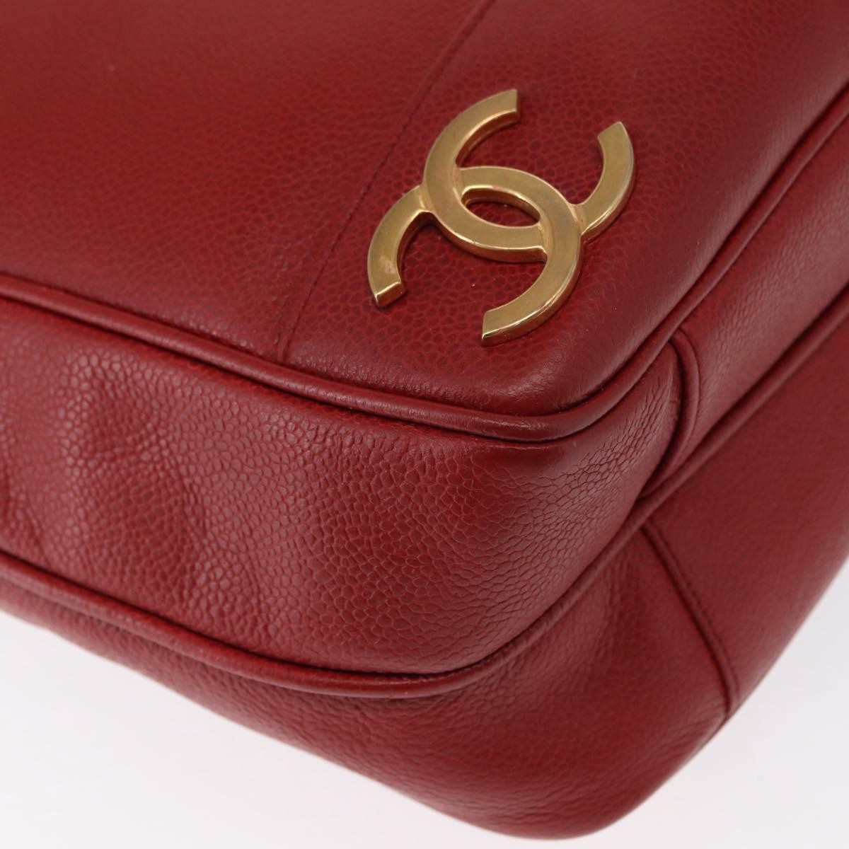 Chanel Vintage Metal Cc Caviar Red Leather Shoulder Bag Bag (Pre-Owned)