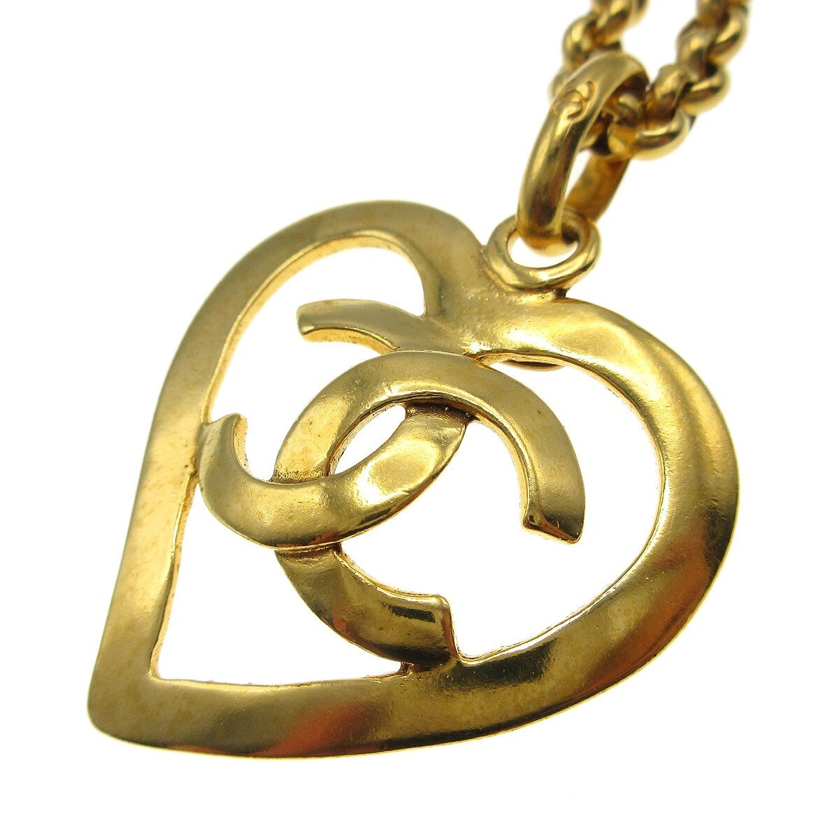 Chanel Cc Heart Pendant Metal Gold Gold_Plated Necklace Jewelry (Pre-Owned)