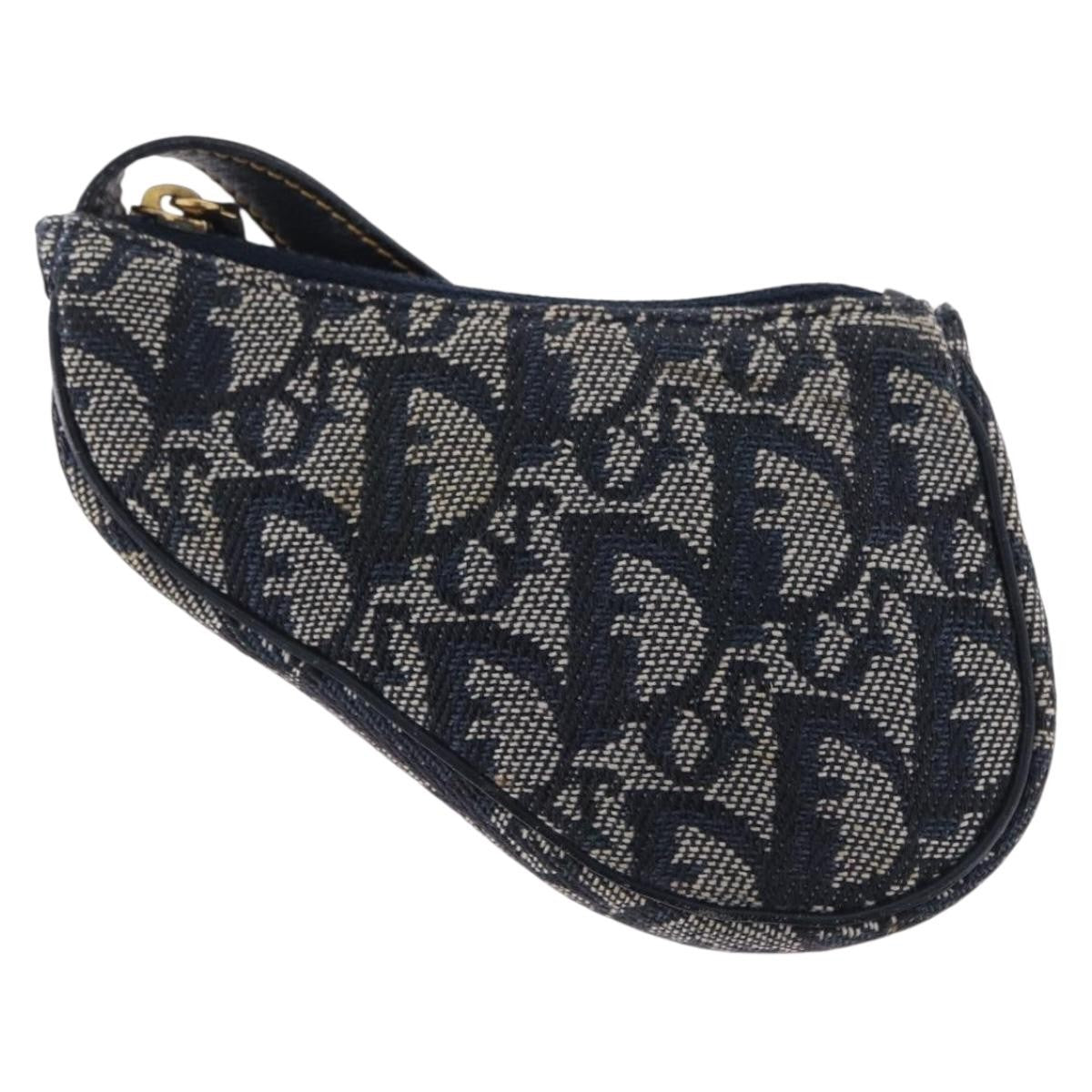 Christian Dior Vintage Saddle Zip Coin Purse Diorissimo Canvas Navy Canvas Clutche & Pouche Bag (Pre-Owned)