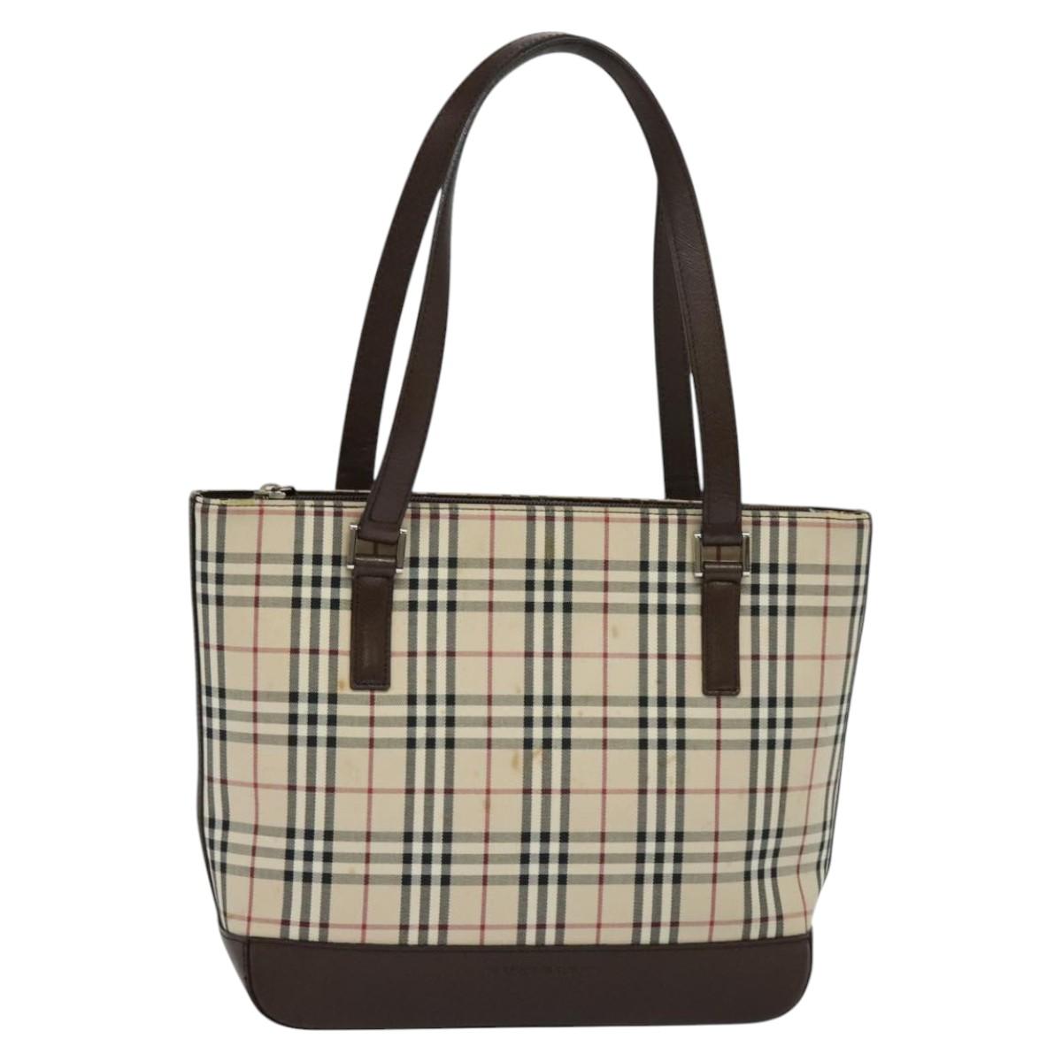 Burberry Nova Check Beige Canvas Shoulder Bag (Pre-Owned)