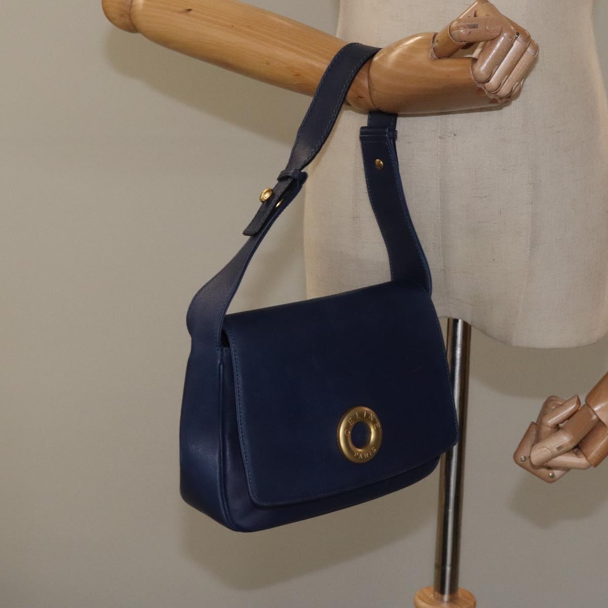 Céline Logo Du Cercle Blue Leather Shoulder Bag (Pre-Owned)