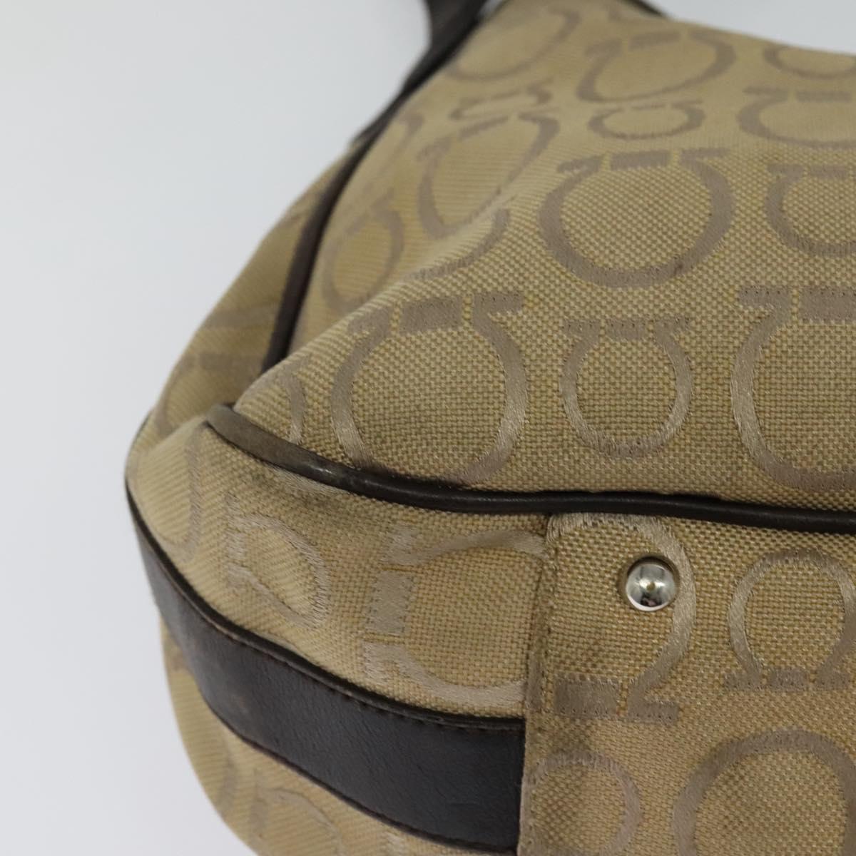 Salvatore Ferragamo Gancini Beige Canvas Shoulder Bag (Pre-Owned)