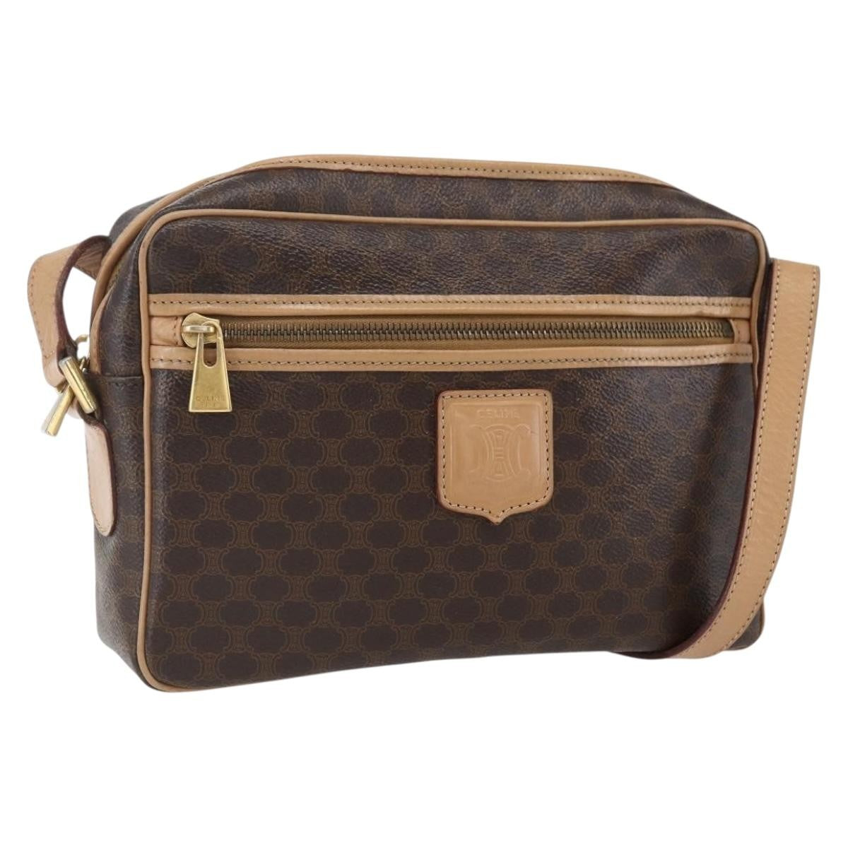 Celine Vintage Macadam Canvas And Leather Brown Canvas Shoulder Bag Bag (Pre-Owned)