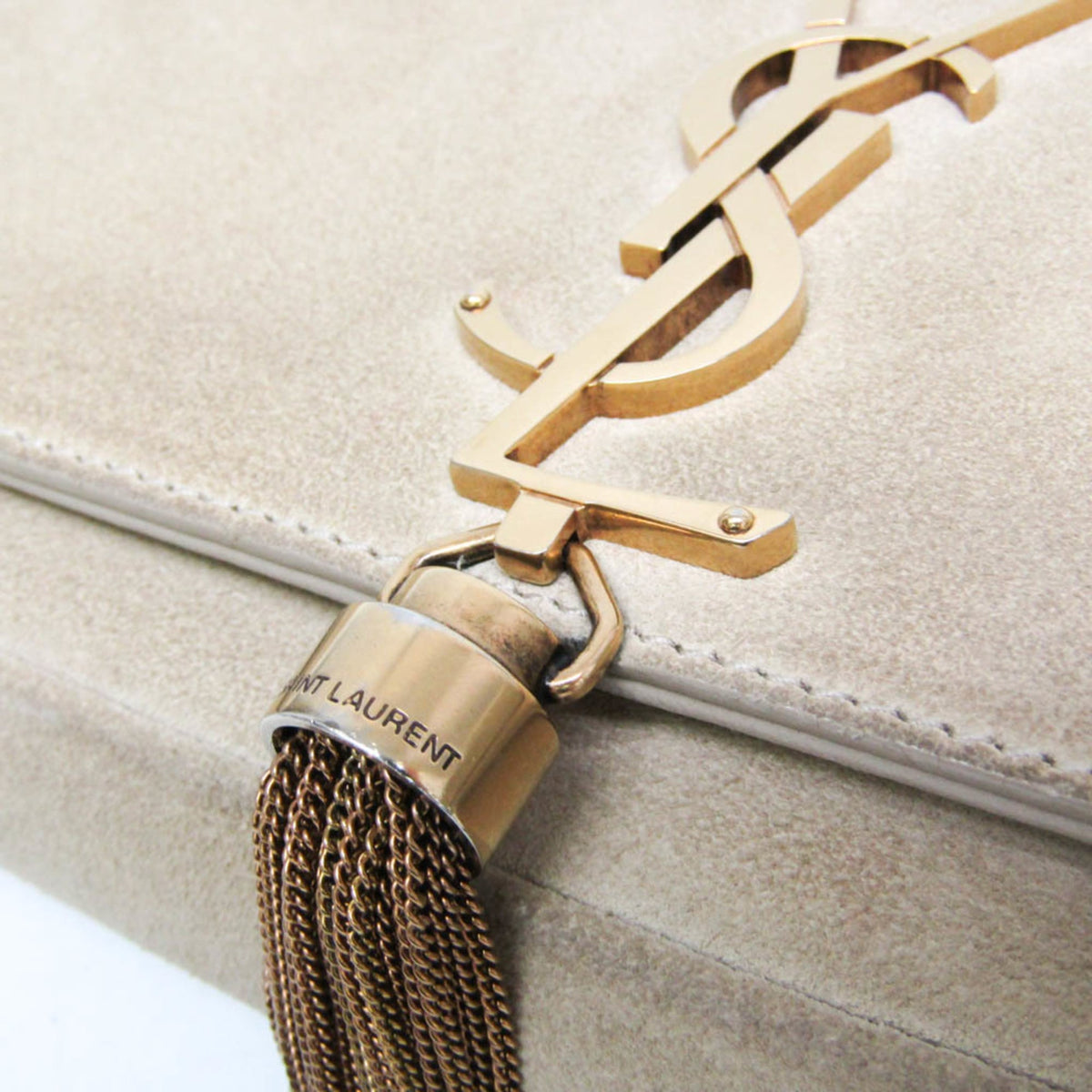 Saint Laurent Classic Monogram Tassel Clutch Suede Beige Suede Clutche & Pouche Bag (Pre-Owned)