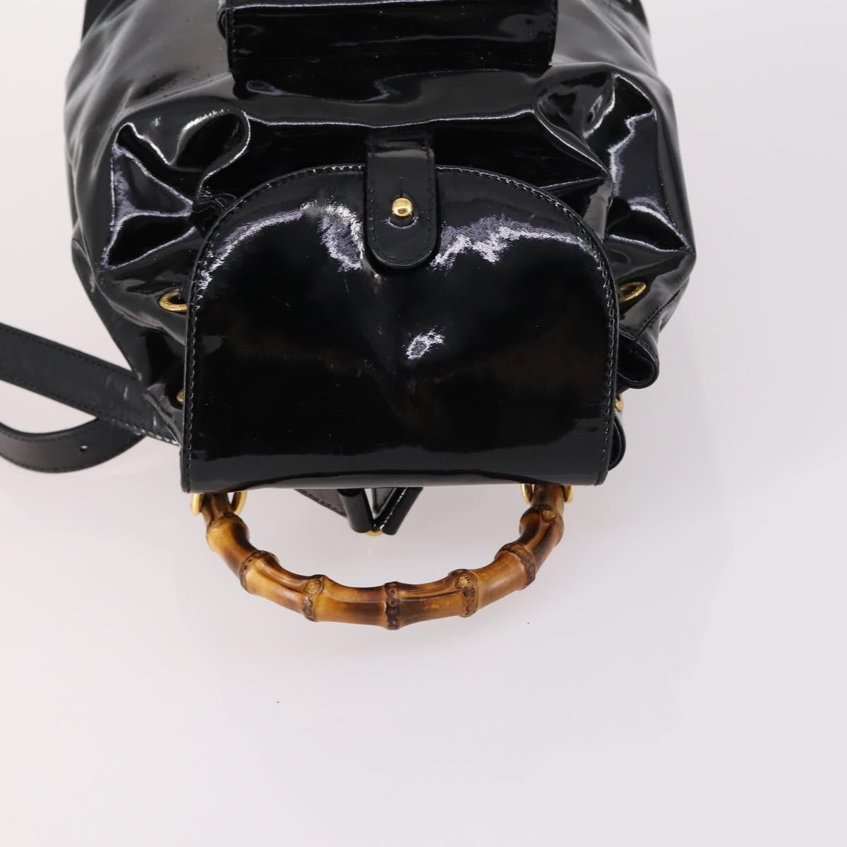 Gucci Vintage Bamboo Patent Black Patent_Leather Backpack Bag (Pre-Owned)