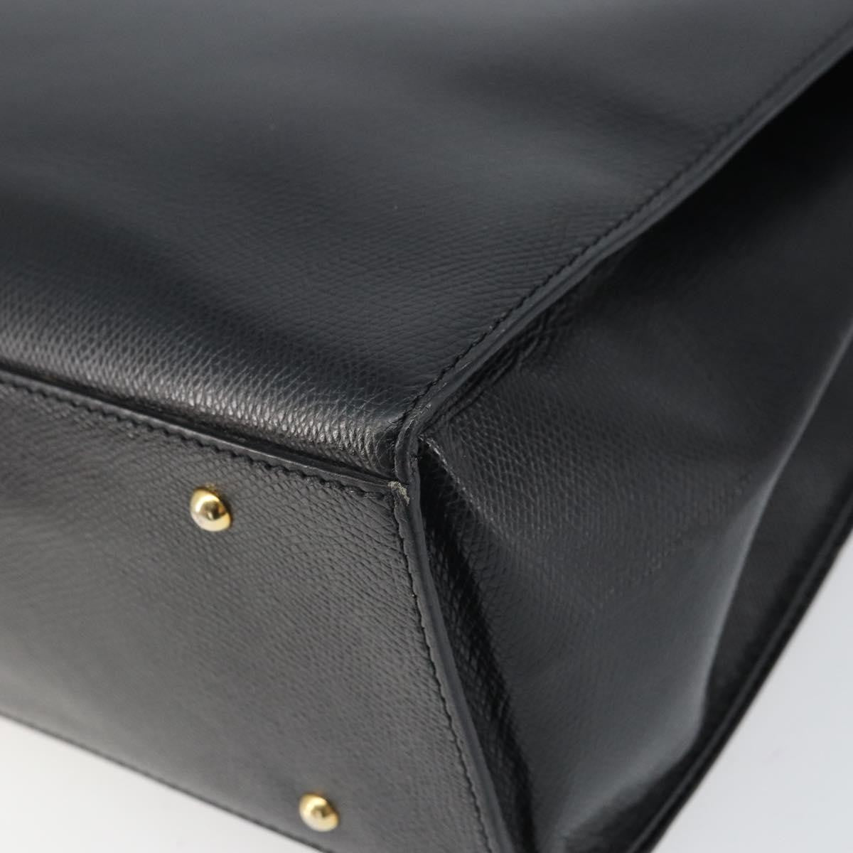 Celine Vintage Turn Lock Shoulder Leather Black Leather Handbag (Pre-Owned)