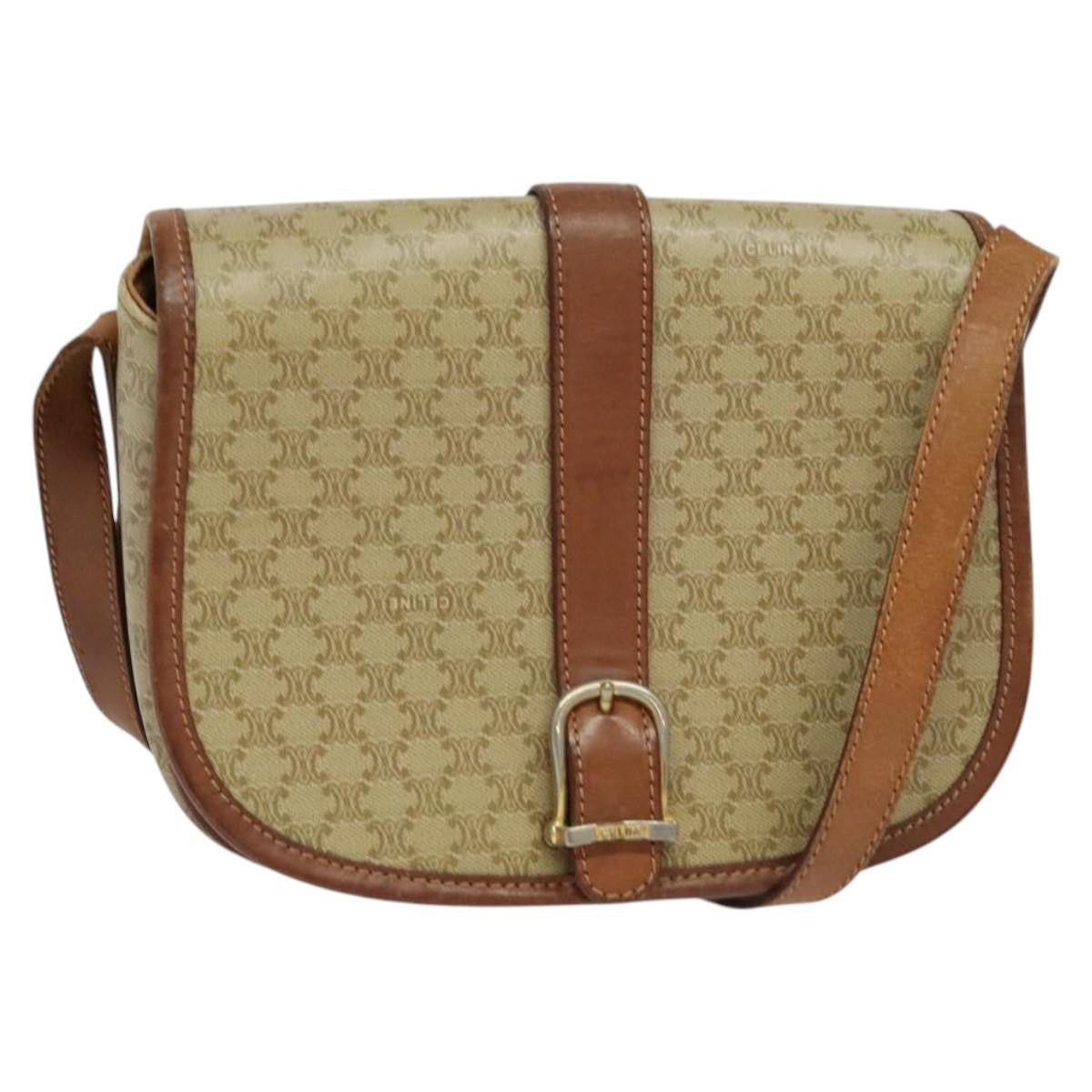Celine Vintage Macadam Canvas And Leather Beige Canvas Shoulder Bag Bag (Pre-Owned)
