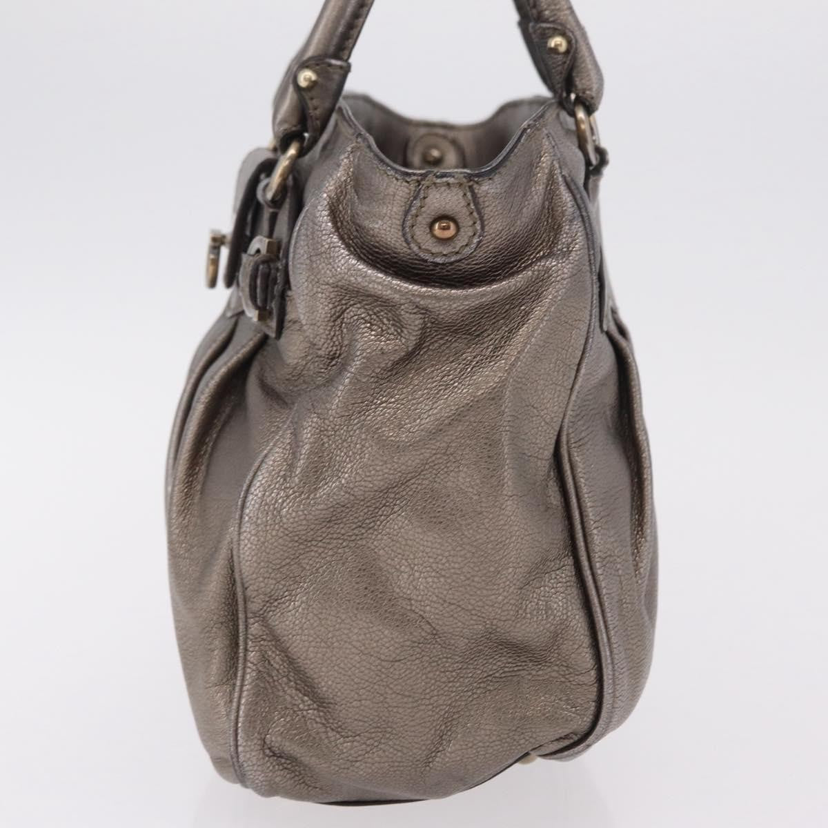 Salvatore Ferragamo Gancini Top Handle Leather Silver Leather Handbag (Pre-Owned)