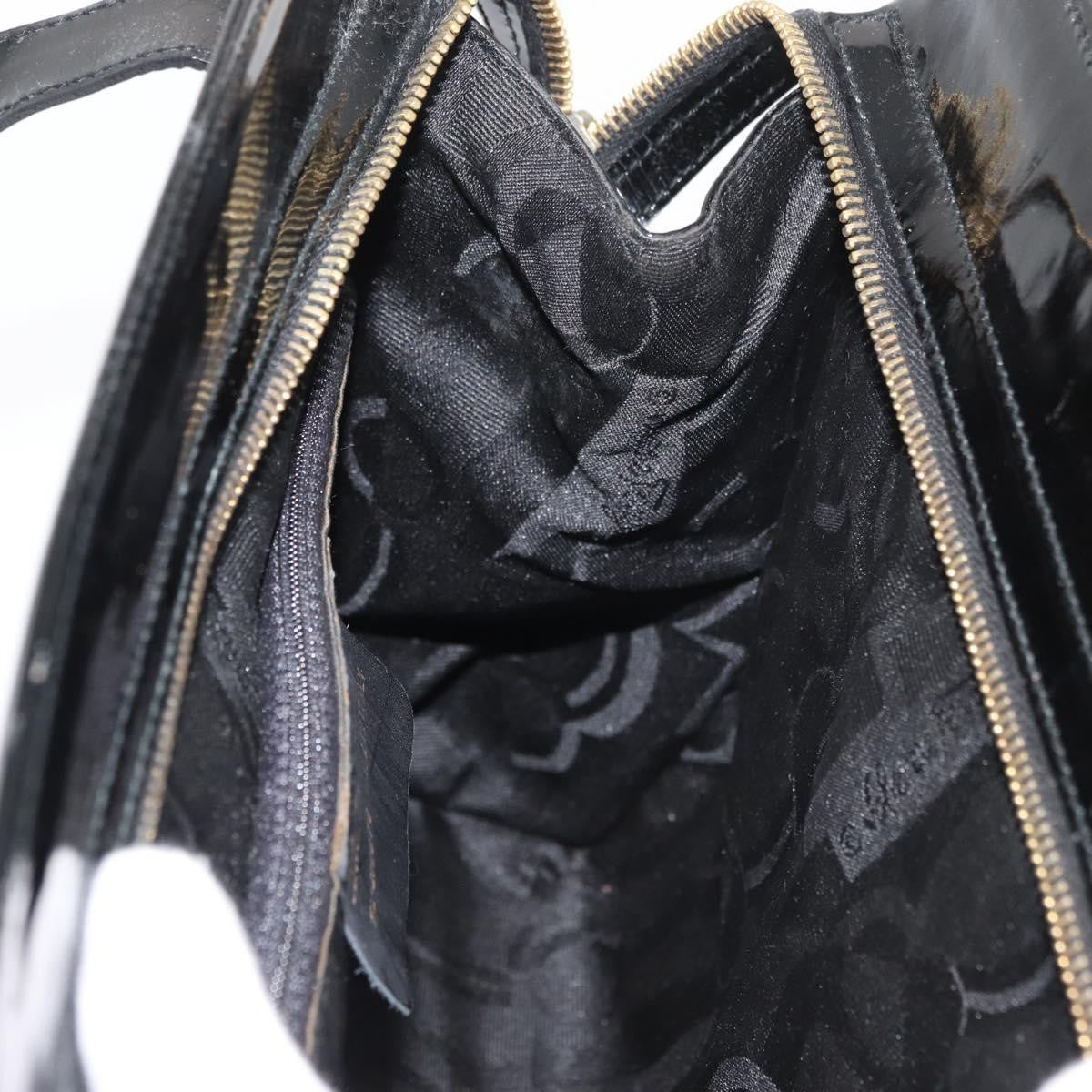 Salvatore Ferragamo Vala Patent Leather Black Patent_Leather Handbag (Pre-Owned)