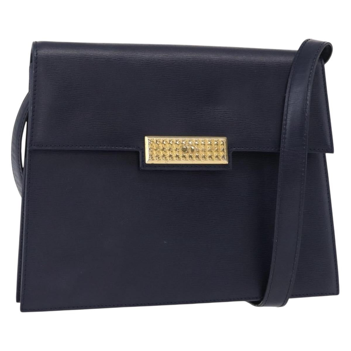 Christian Dior Vintage Cd Flap Leather Navy Leather Shoulder Bag Bag (Pre-Owned)
