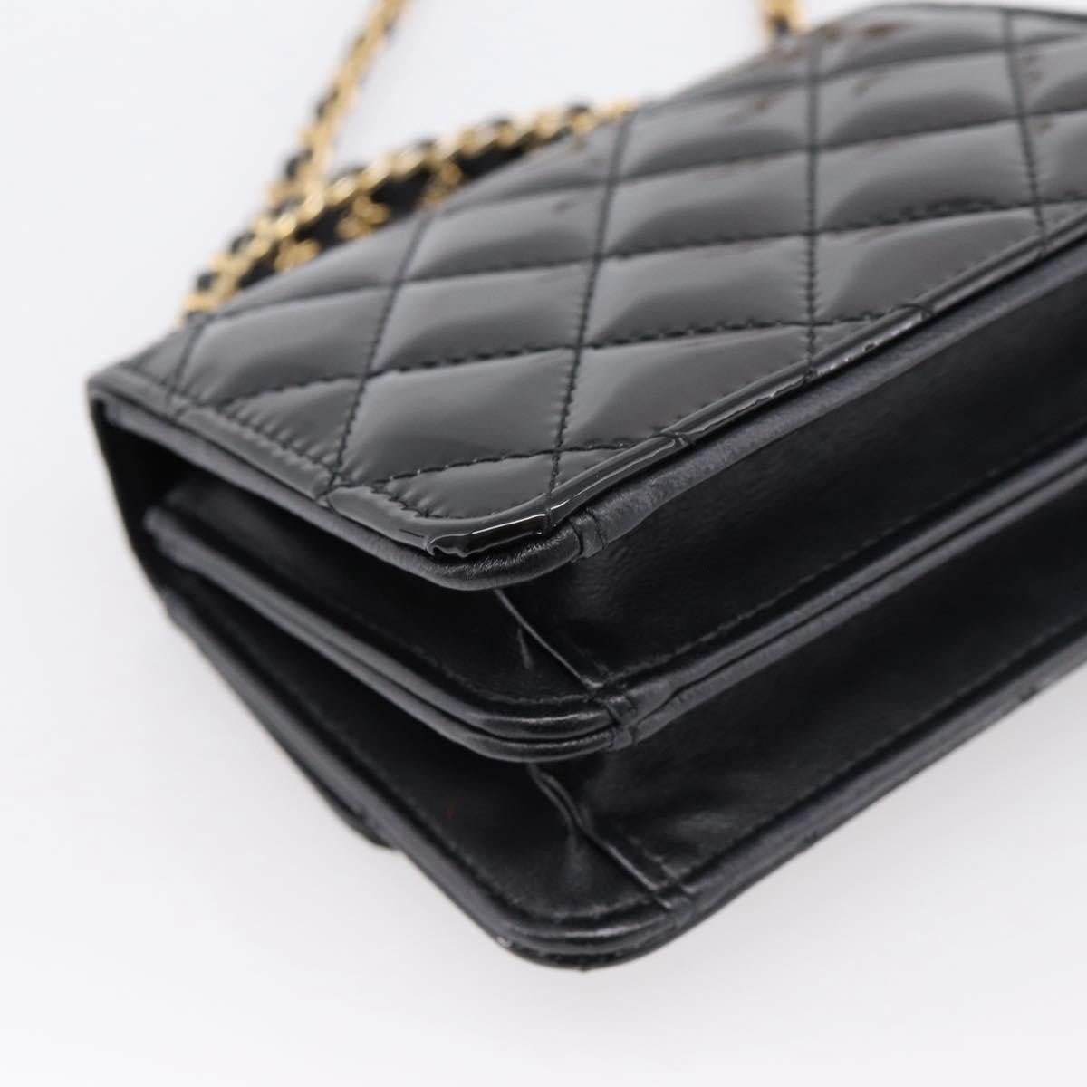 Chanel Woven Top Handle Cc Flap Clutch On Chain Patent Leather Black Patent_Leather Shoulder Bag Bag (Pre-Owned)
