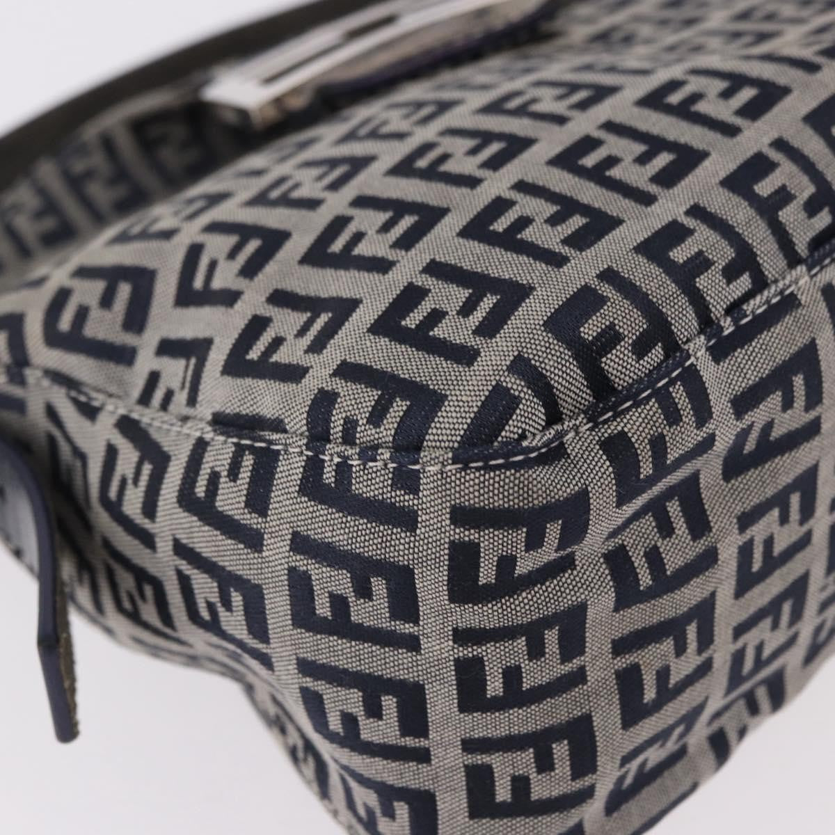 Fendi Baguette Zucchino Canvas Navy Canvas Handbag (Pre-Owned)