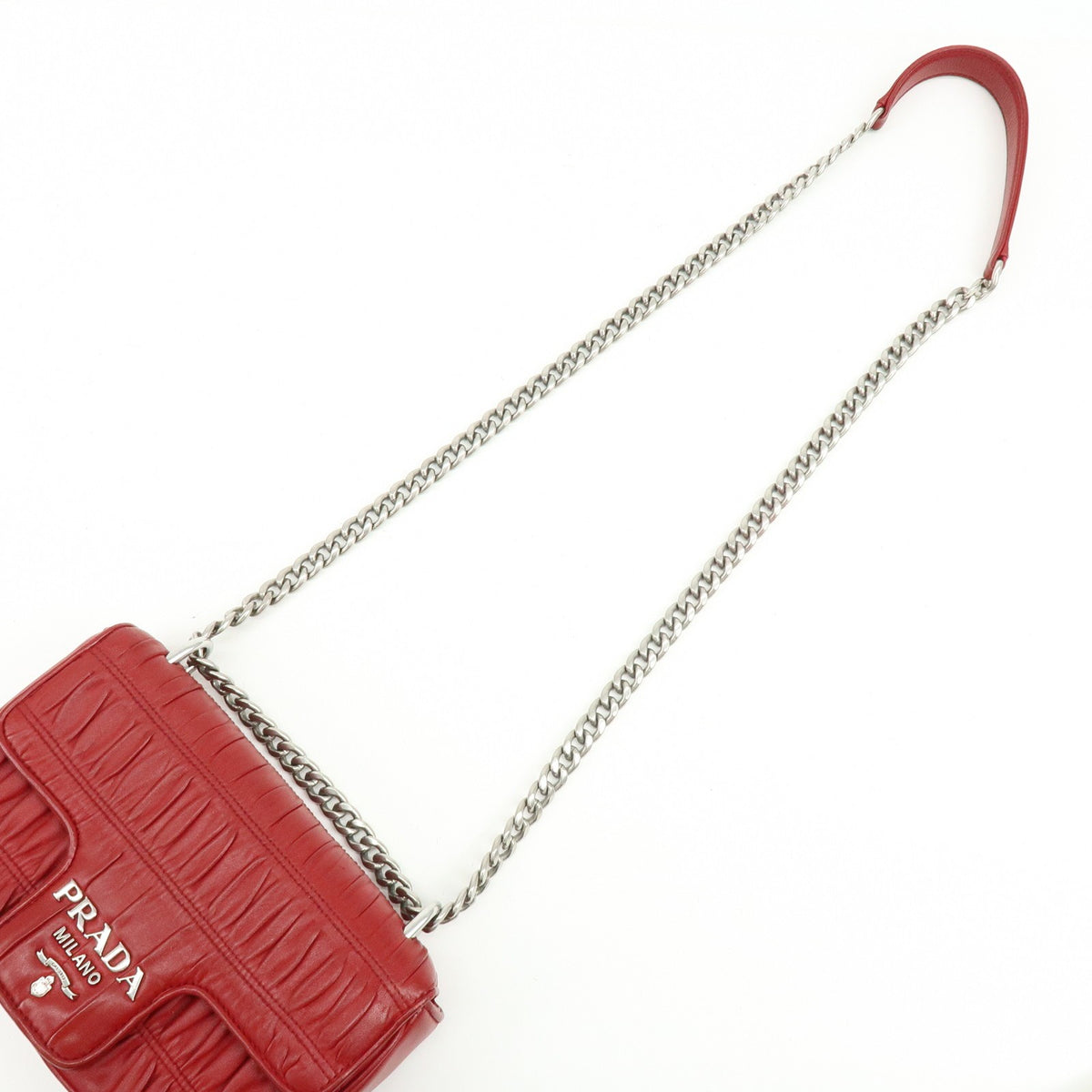 Prada Chain Flap Nappa Gaufre Red Leather Shoulder Bag Bag (Pre-Owned)