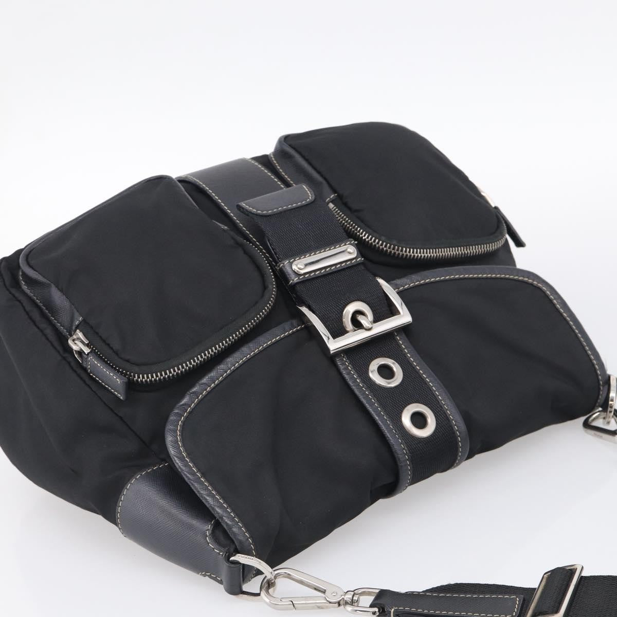 Prada Double Pocket Messenger Tessuto Black Nylon Handbag (Pre-Owned)
