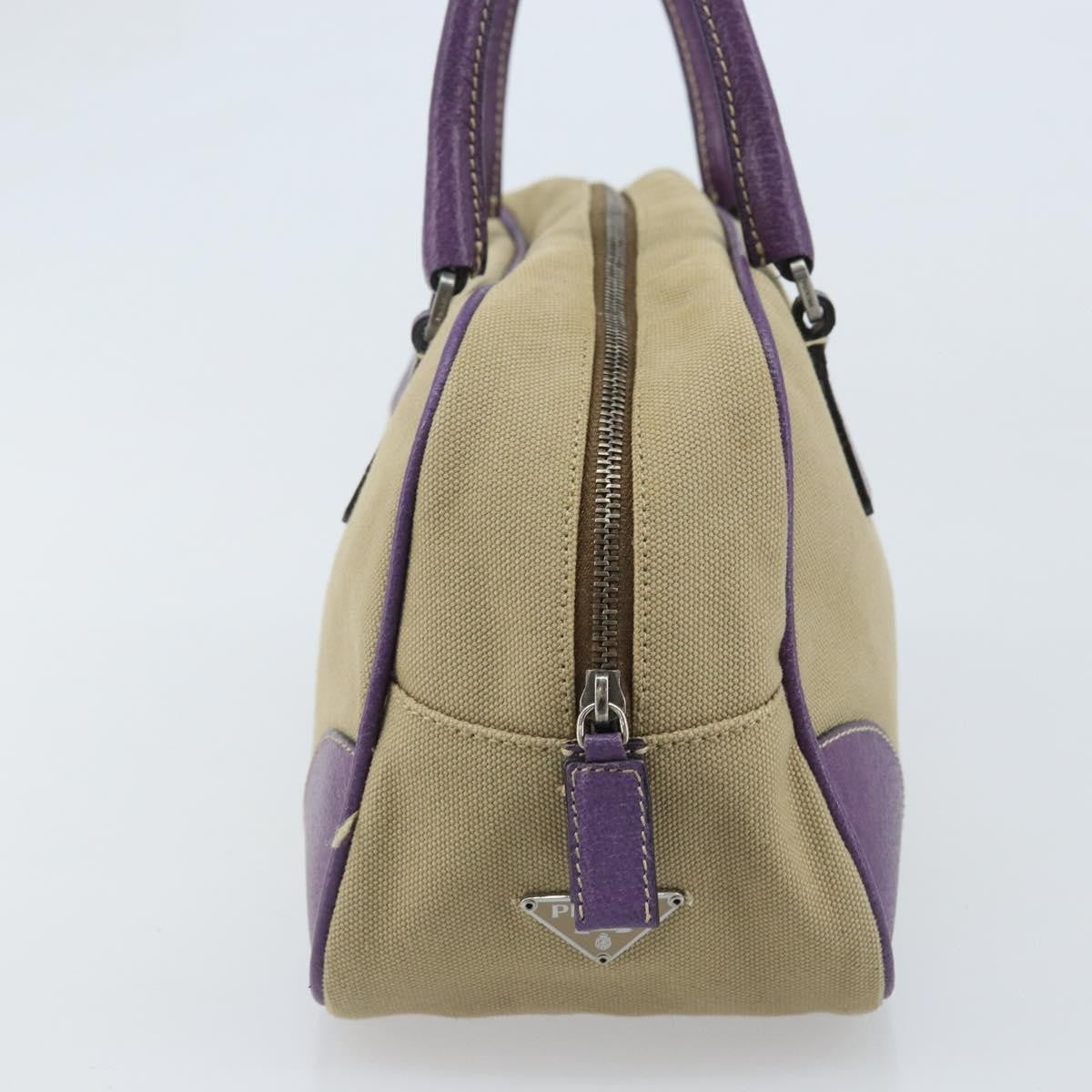 Prada Bowler Canvas With Leather Beige Canvas Shoulder Bag Bag (Pre-Owned)