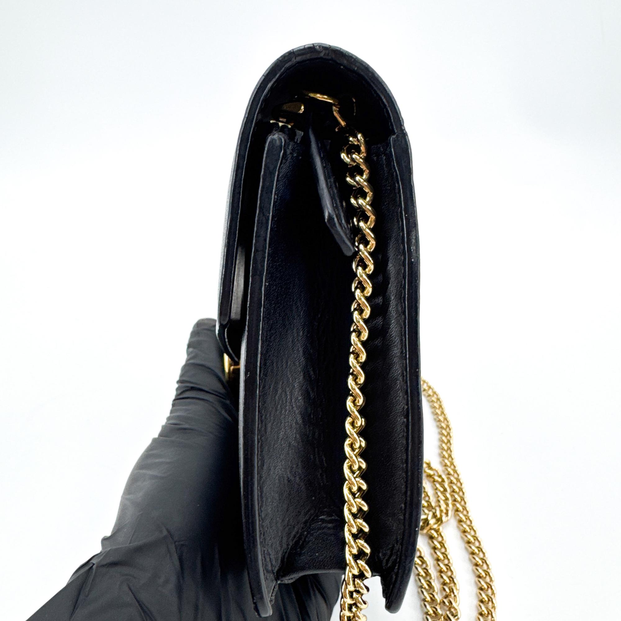 Fendi F Is Fendi Envelope Wallet On Chain Leather Black Leather Clutche & Pouche Bag (Pre-Owned)