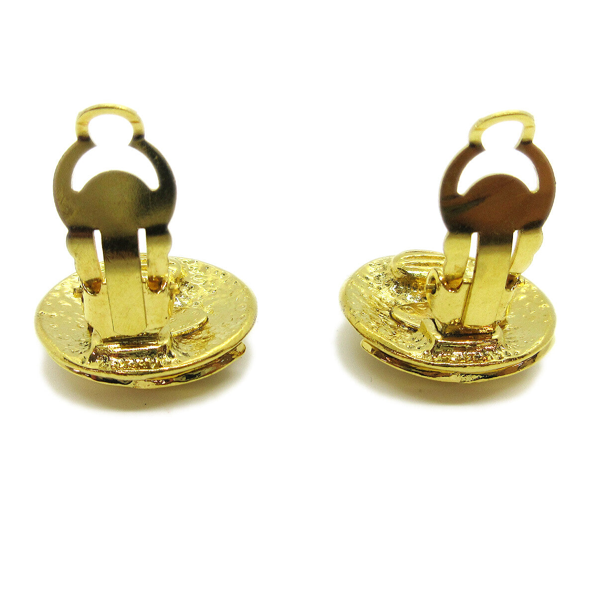 Chanel Vintage Cc Round Clip-On Metal Gold Gold_Plated Earrings Jewelry (Pre-Owned)