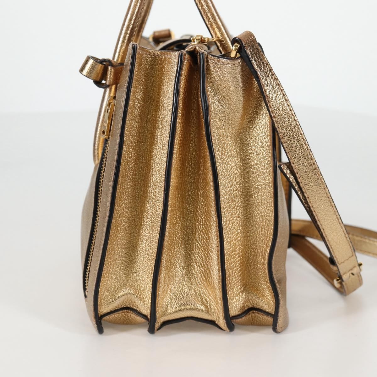 Miu Miu Madras Convertible Compartment Tote Leather Gold Leather Bag (Pre-Owned)