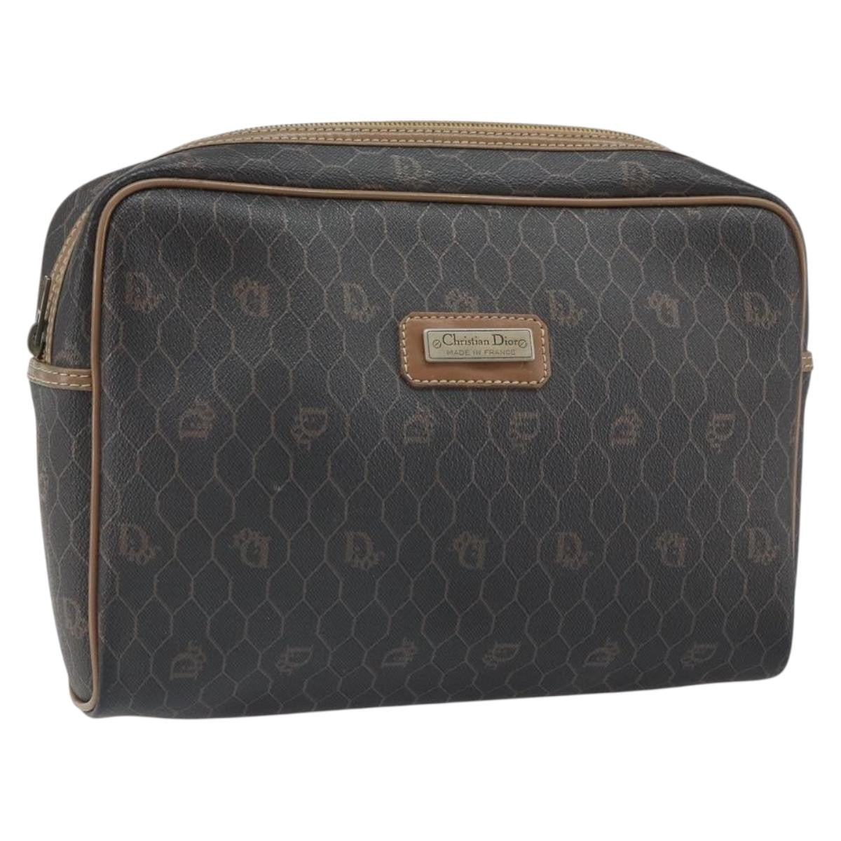 Christian Dior Vintage Honeycomb Zip Canvas And Leather Black Canvas Clutche & Pouche Bag (Pre-Owned)