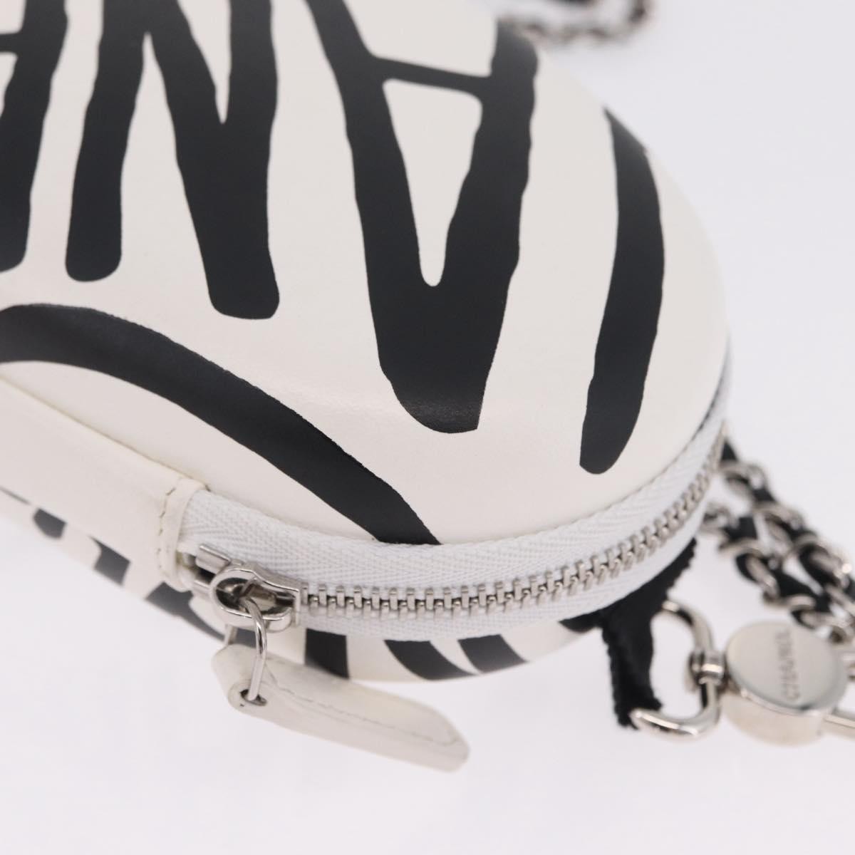 Chanel Coco Neige Zip Around Sunglasses Case With Chain Printed Leather White Leather Sunglasse Accessory (Pre-Owned)