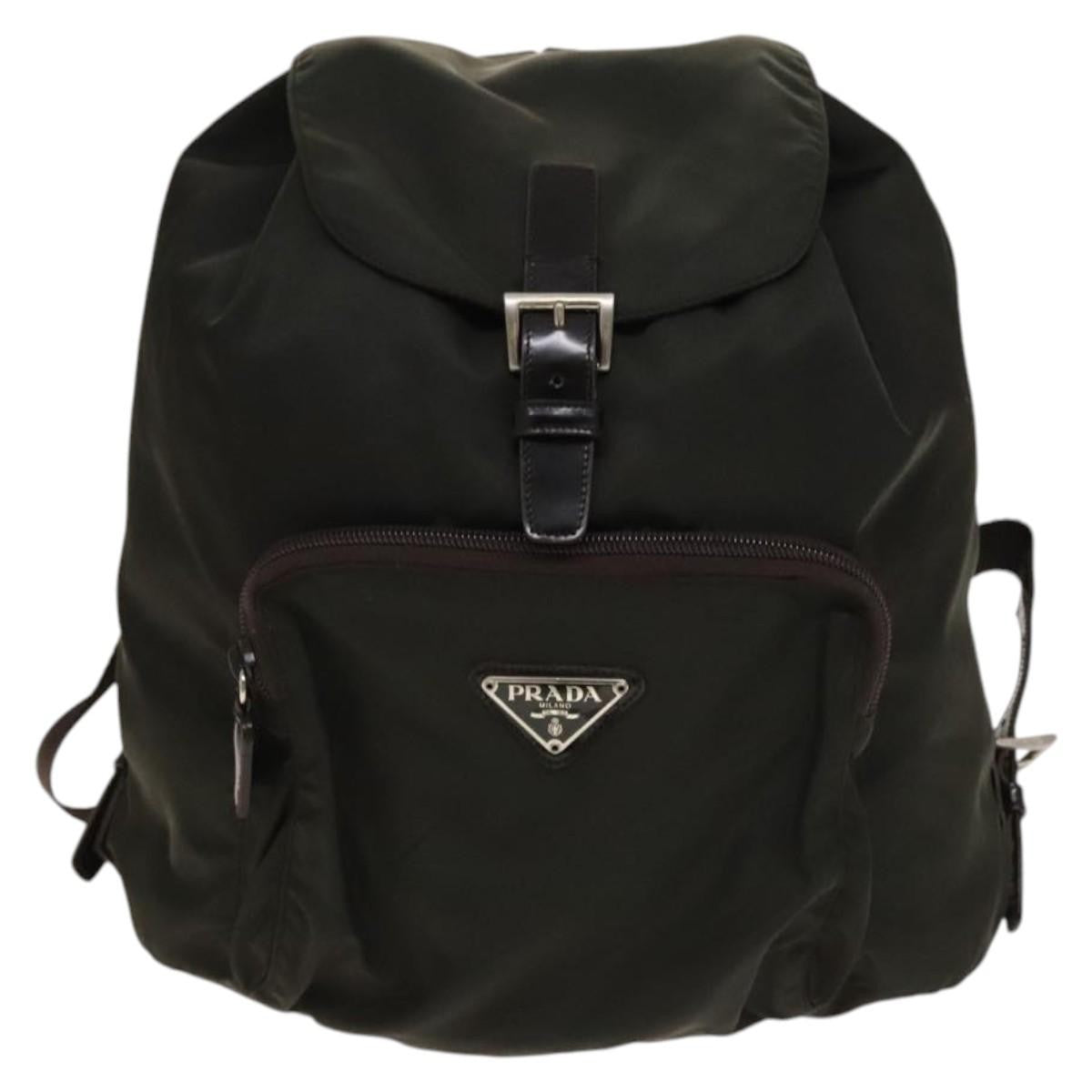 Prada Front Pocket Buckle Nylon Khaki Nylon Backpack Bag (Pre-Owned)