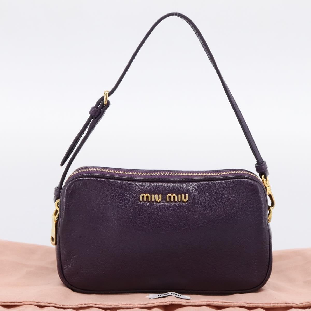 Miu Miu Double Zip Pochette Leather Purple Leather Clutche & Pouche Bag (Pre-Owned)