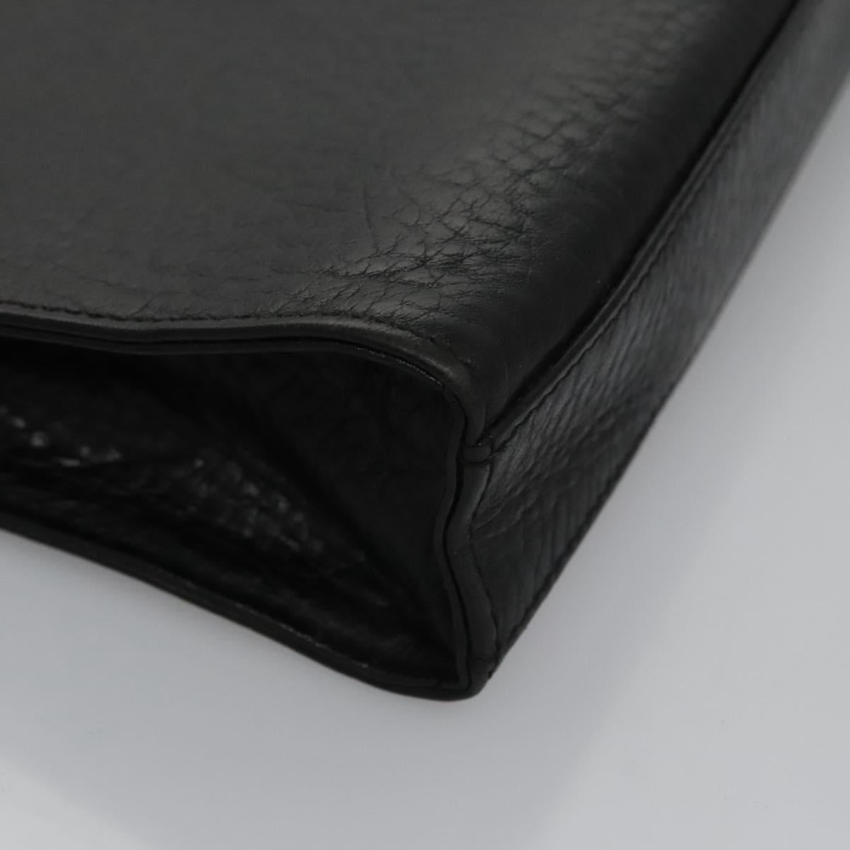 Burberry Check Link Black Leather Clutch Bag (Pre-Owned)